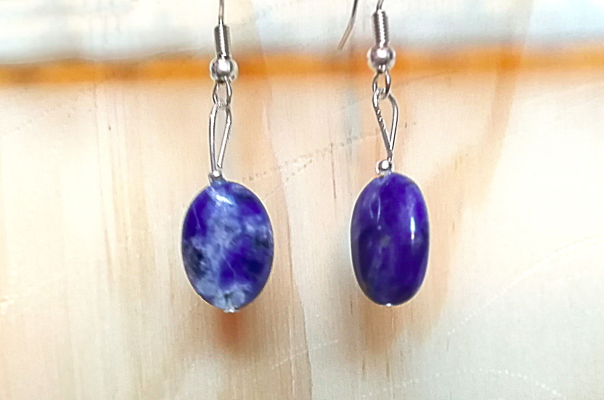 Boucles d'oreilles pendantes en sodalite bleue : boucles d'oreilles en argent sterling 925 avec pierres précieuses - France