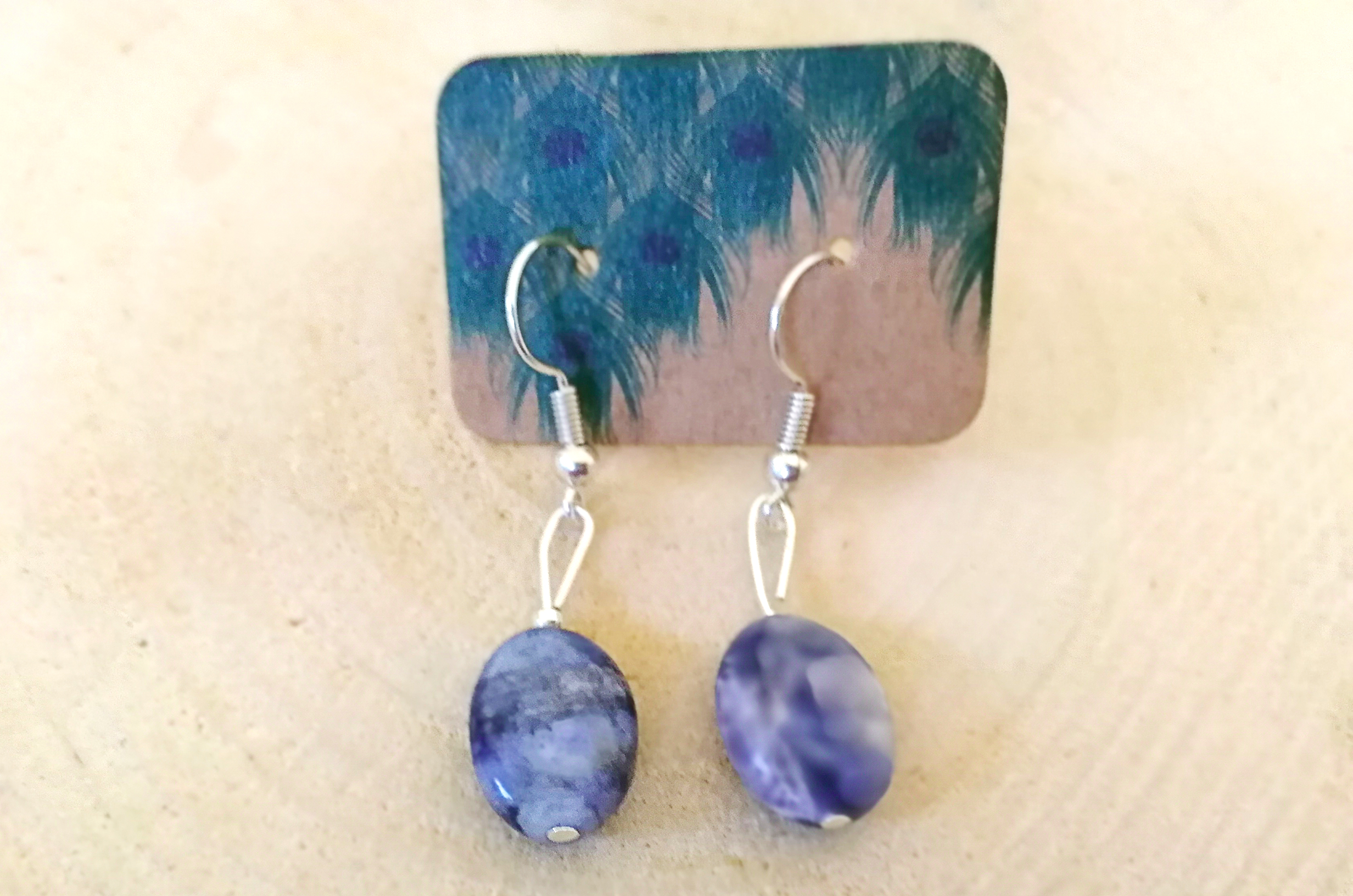 Boucles D'oreilles Pendantes Sodalite Et Argent - Création Unique Atelier Lunaire