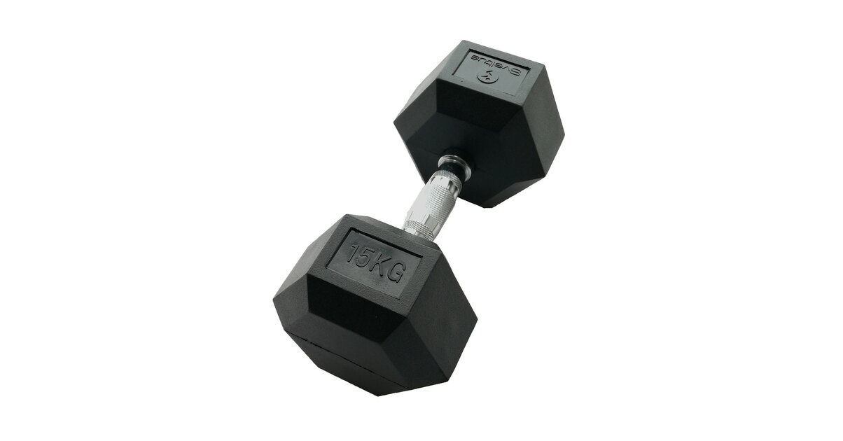 Haltère Hexagonale 15 Kg – Revêtement Caoutchouc, Poignée Chromée Antiglisse – Usage Privé Et Pro