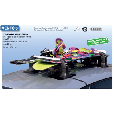 Porte Ski magnétique VENTO 5 - 4 à 5 paires de skis ou 2 snowboards et 2 paires de skis avec antivol