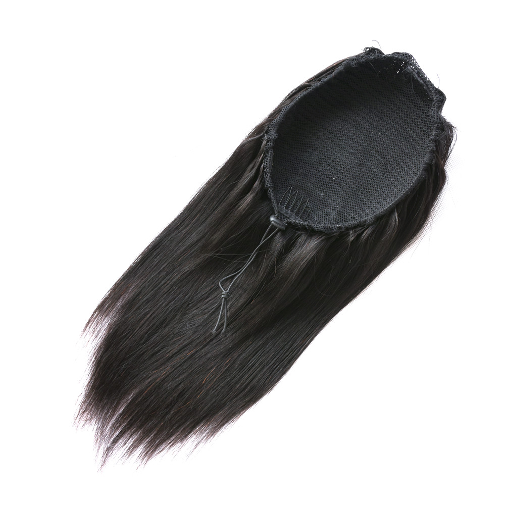 Queue-de-cheval-droite-100-cheveux-humains-cordon-queue-de-cheval-avec-des-Clips-pour-les