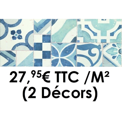 Faïence 20x50cm Décor II Blanc/Bleu (Boîte de 1,40 m²)