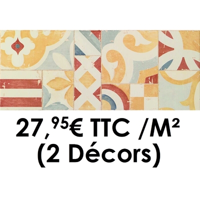 Faïence 20x50cm Décor II Crème/Jaune/Rouge (Boîte de 1,40 m²)