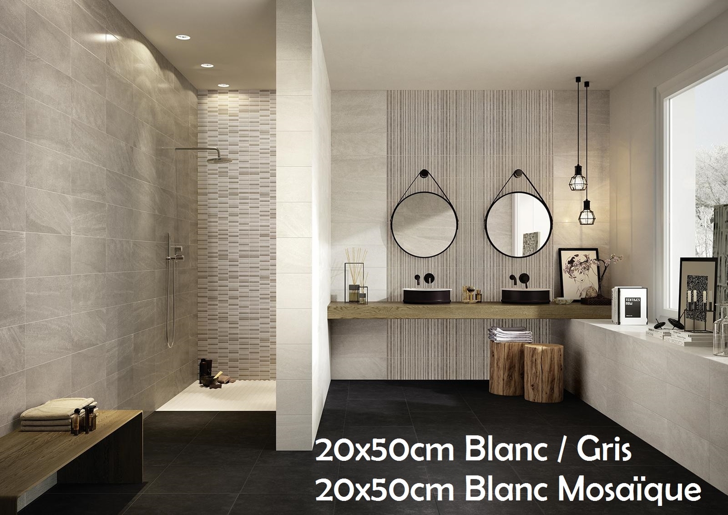 Marazzi 20x50cm Interiors Ice-Smoke + 20x50cm Interiors Ice Mosaico + 45x45cm Progress Black