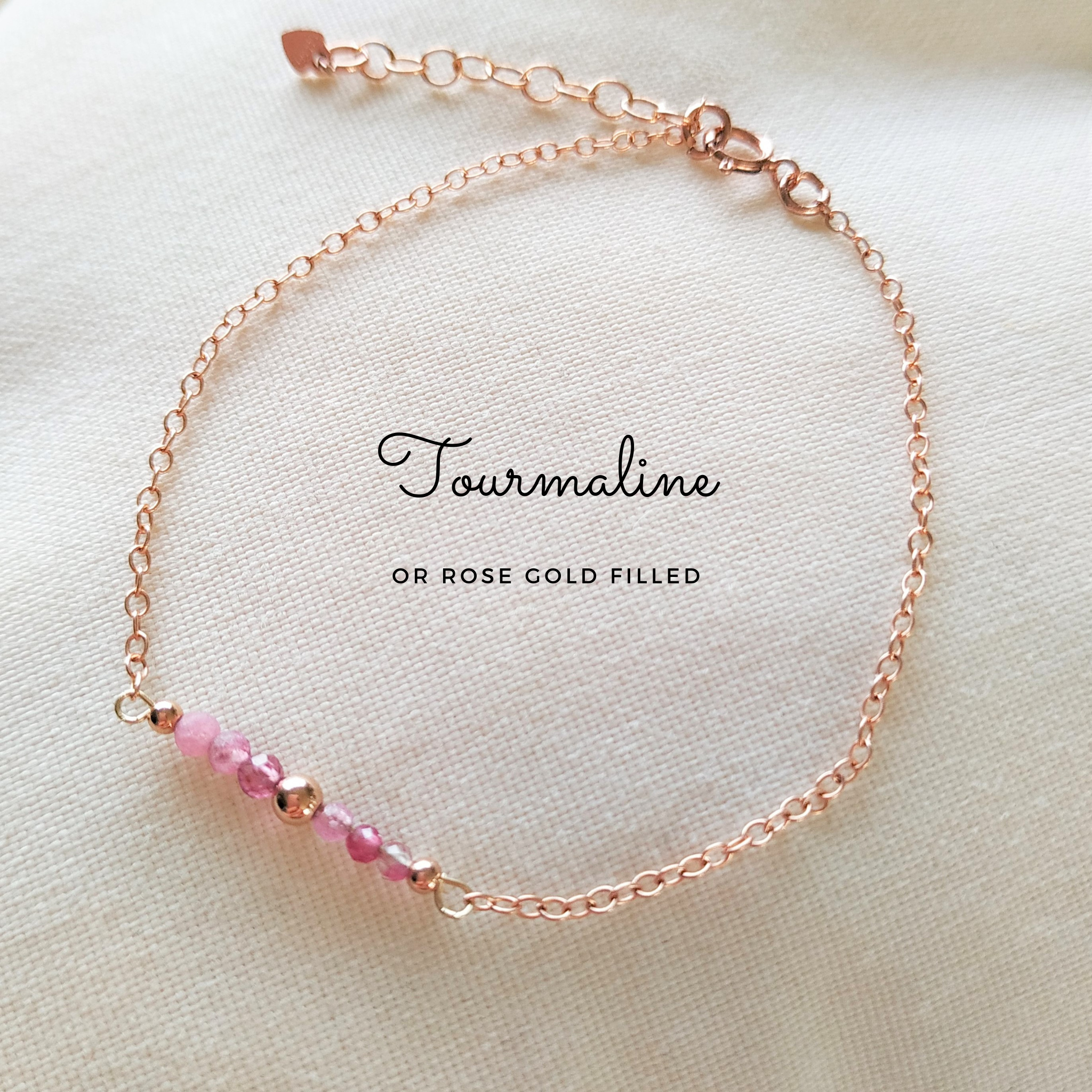 Bracelet pierre de naissance Octobre Tourmaline en or rose Gold Filled