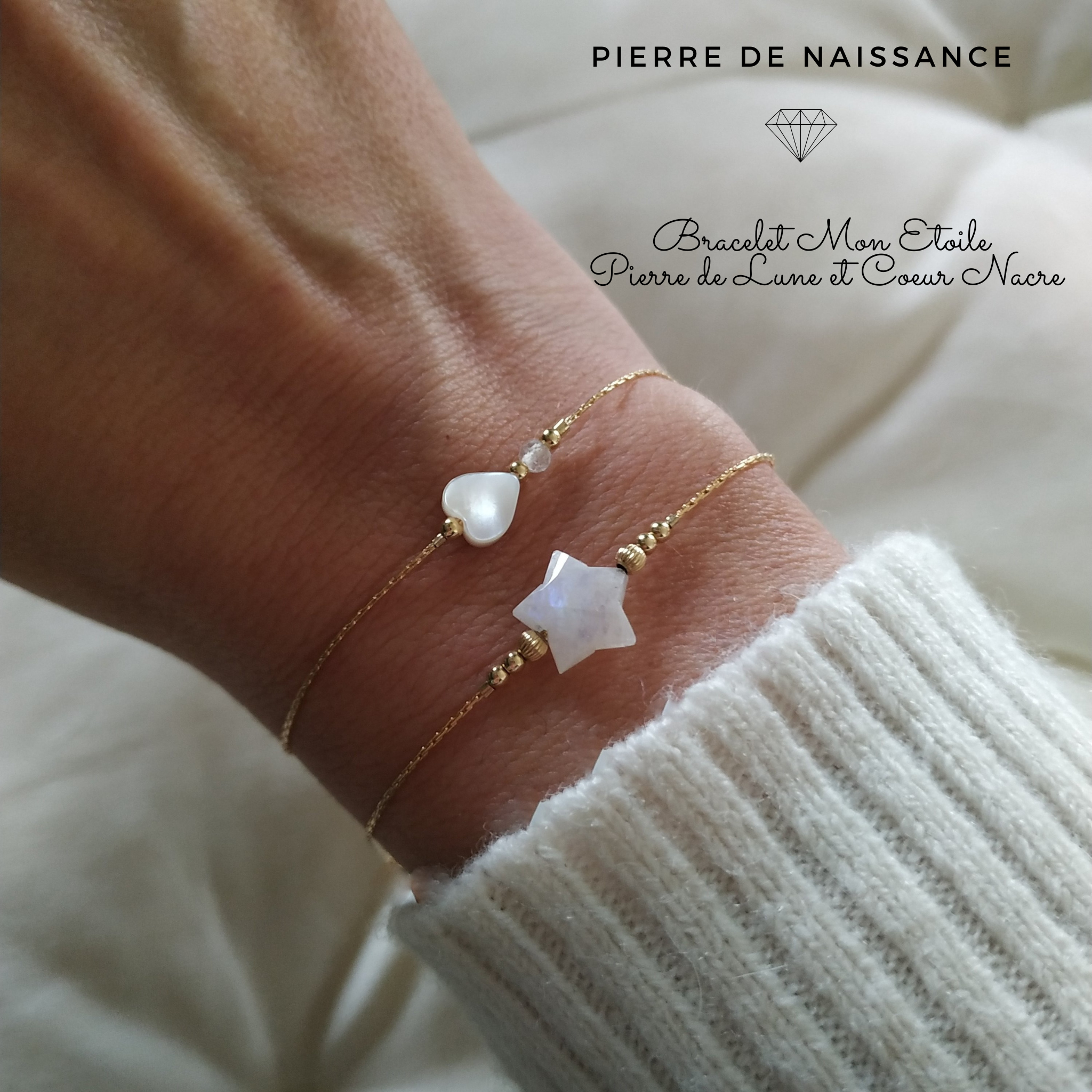 Bracelet Mon Etoile Pierre de Lune et Coeur Nacre (1)