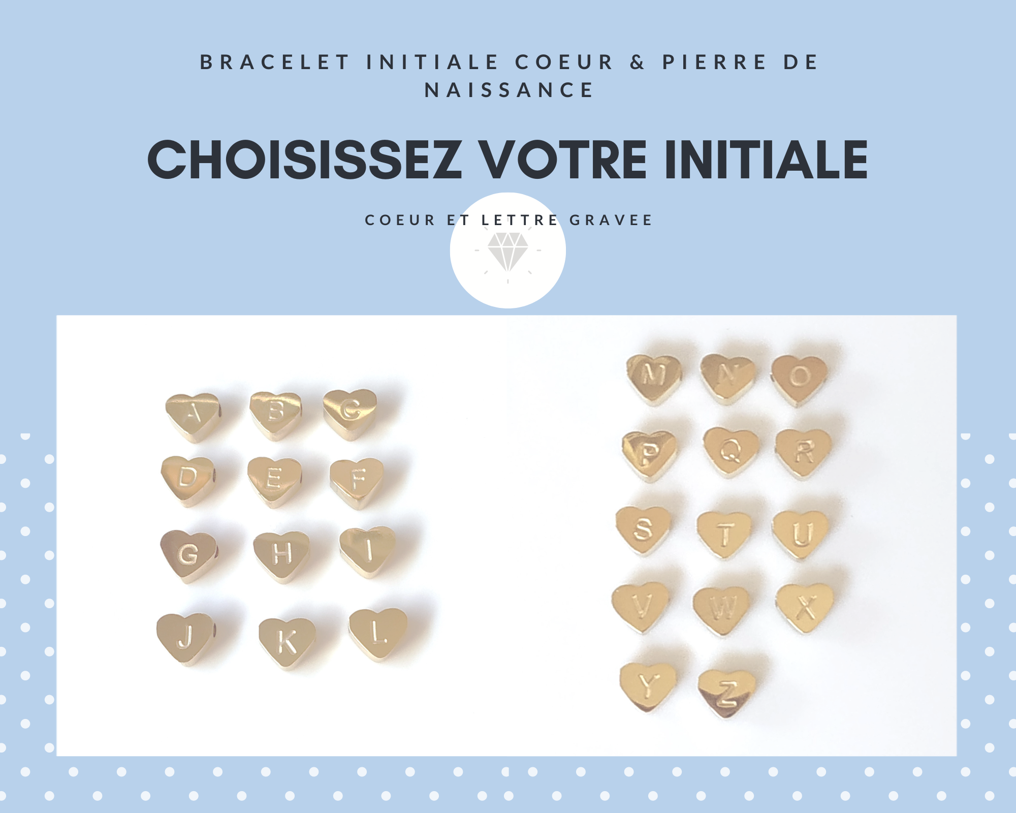 Bracelet Pierre de naissance coeur et initiale