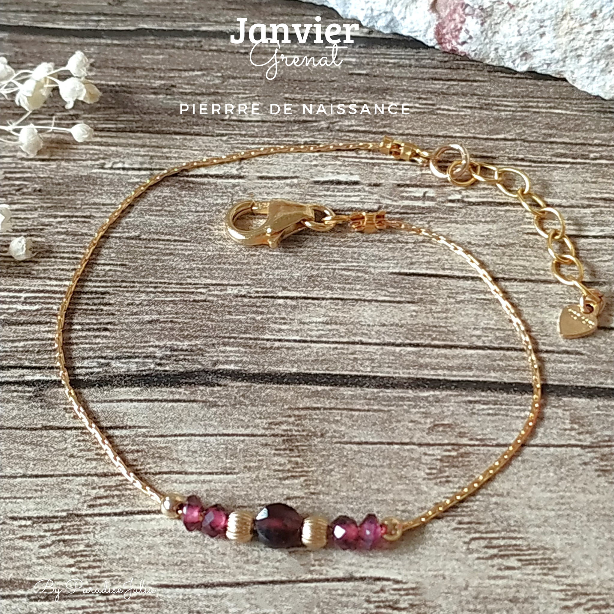 Bracelet pierre de naissance janvier grenat