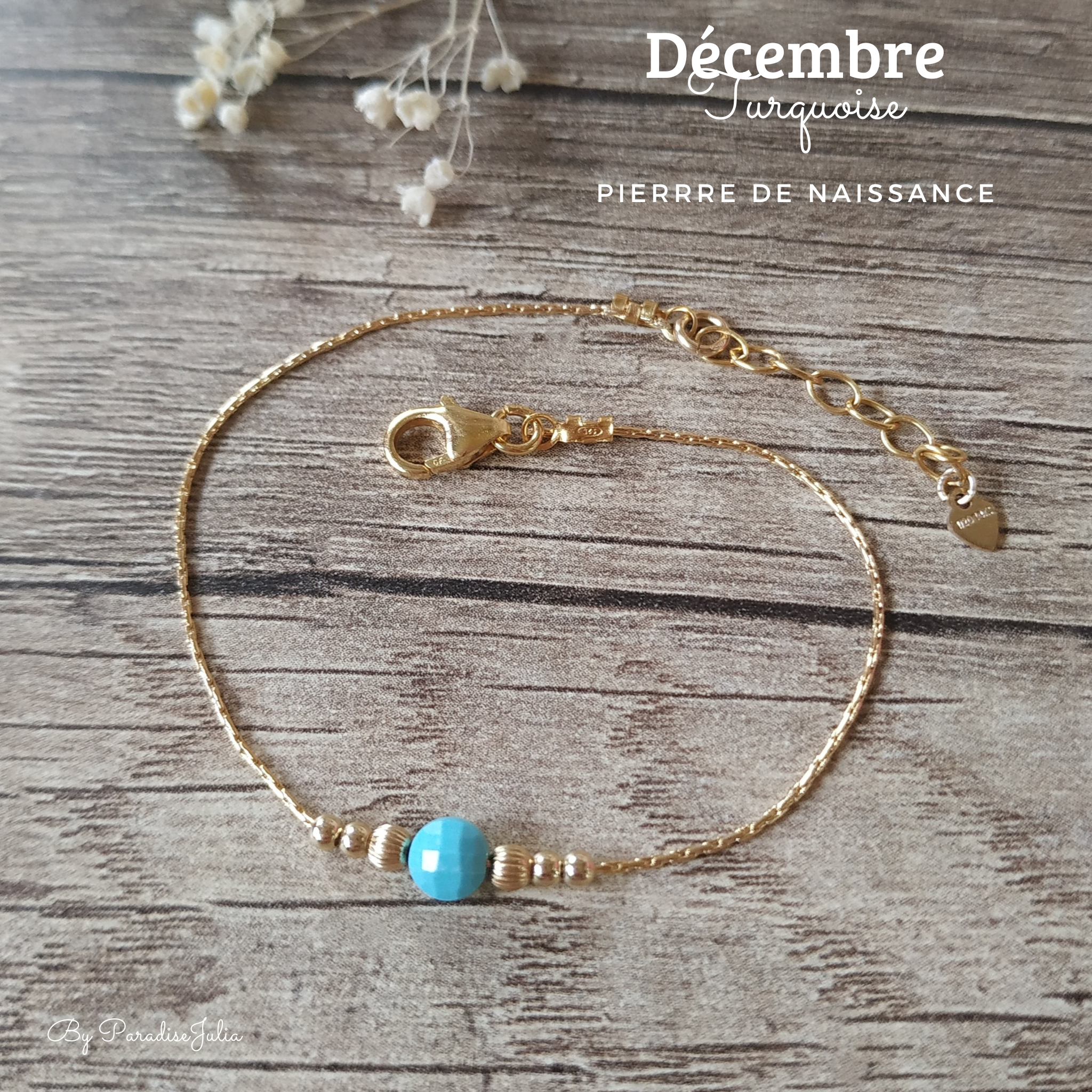 Bracelet pierre de naissance mois de décembre turquoise