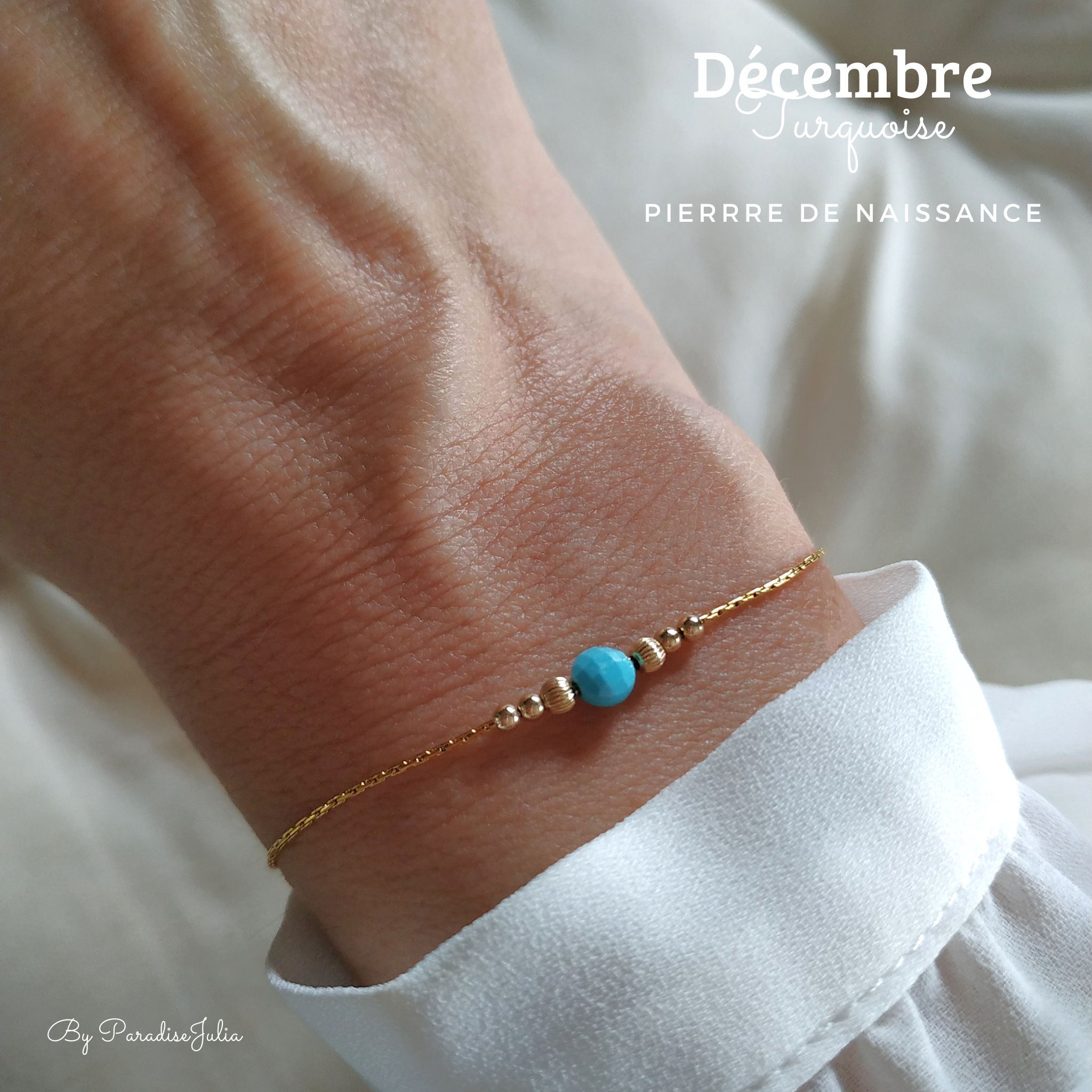 Bracelet pierre de naissance mois de décembre turquoise