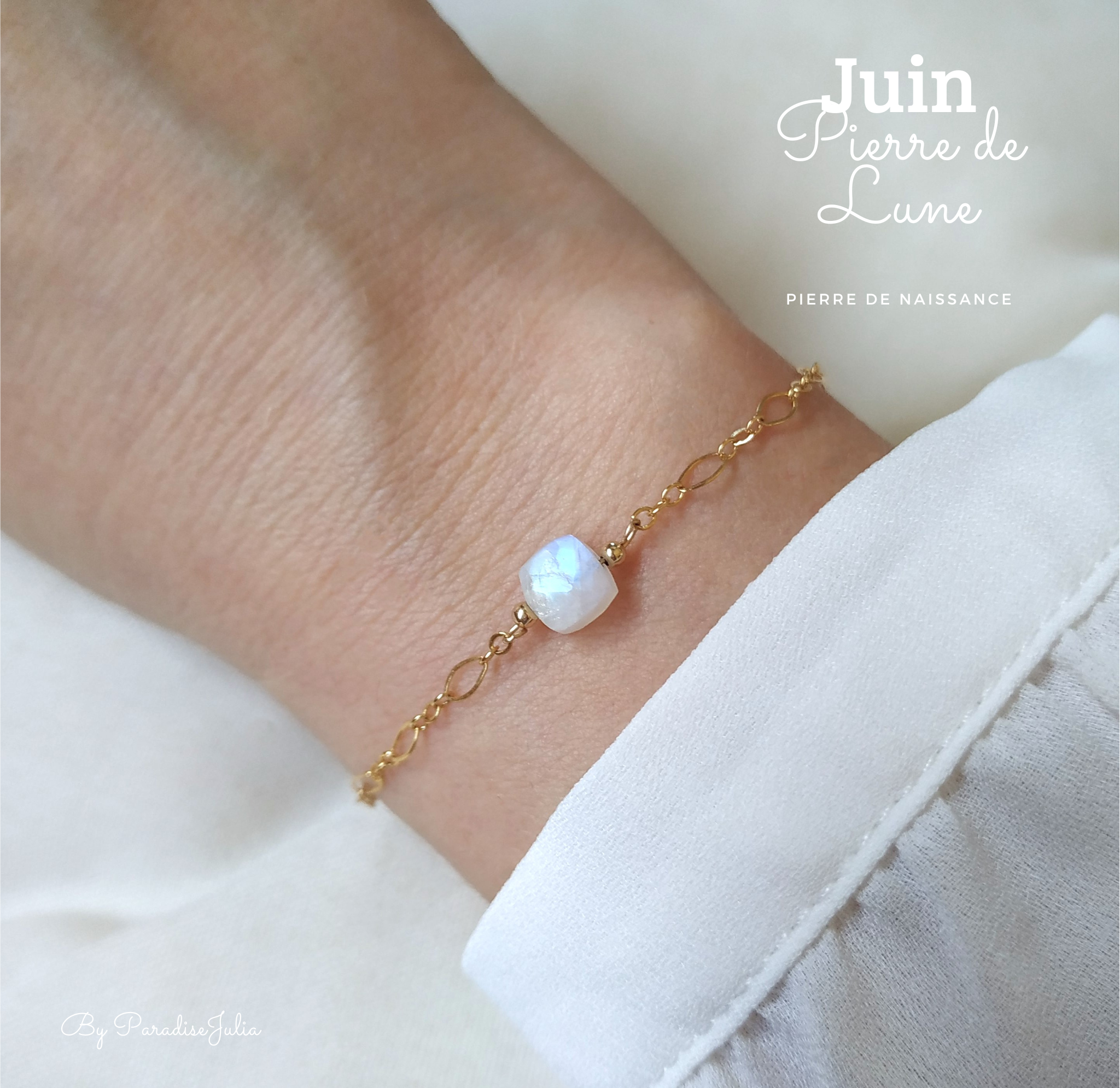 Bracelet pierre de naissance-juin-pierre de lune carré & Perles