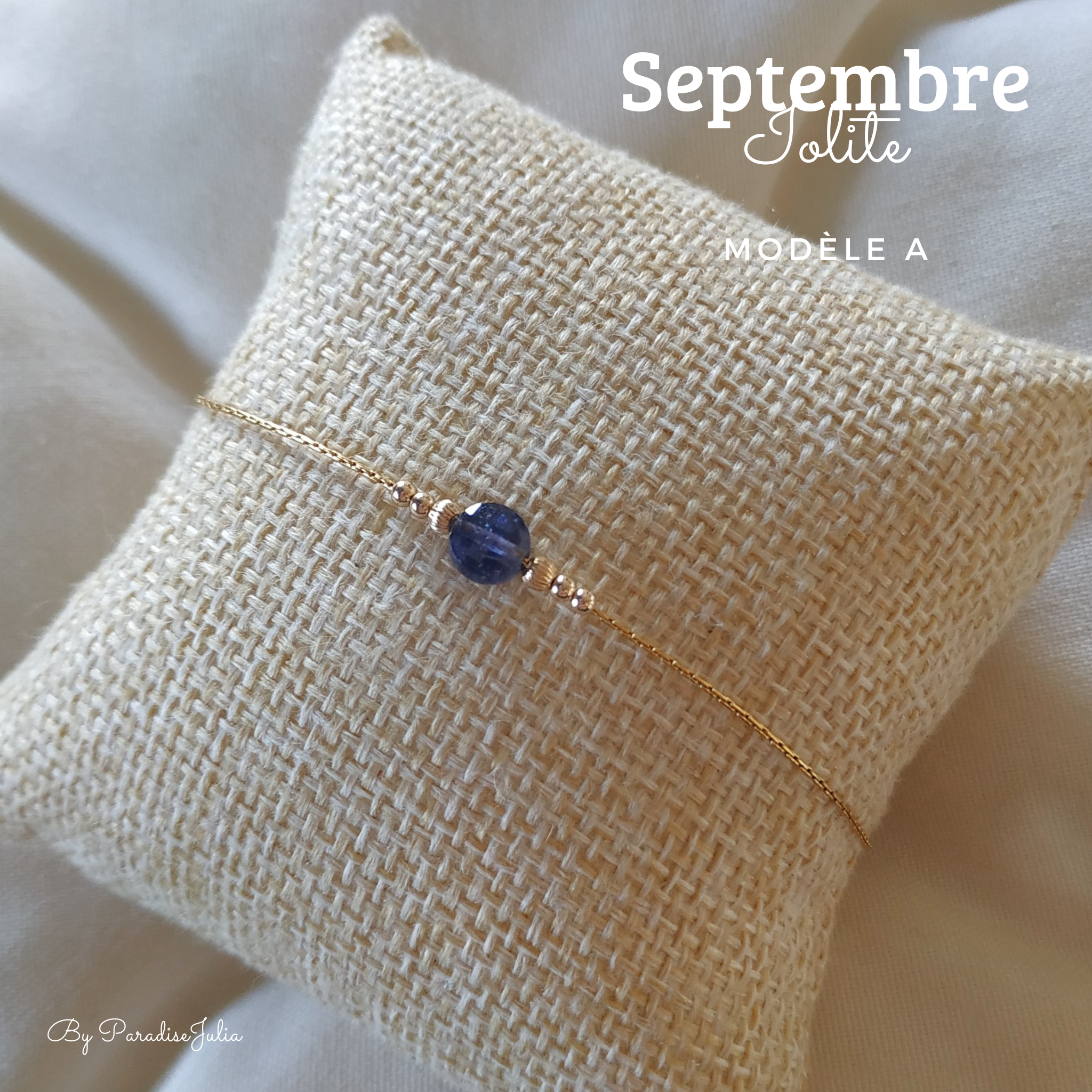 Bracelet pierre de naissance septembre iolite saphir deau