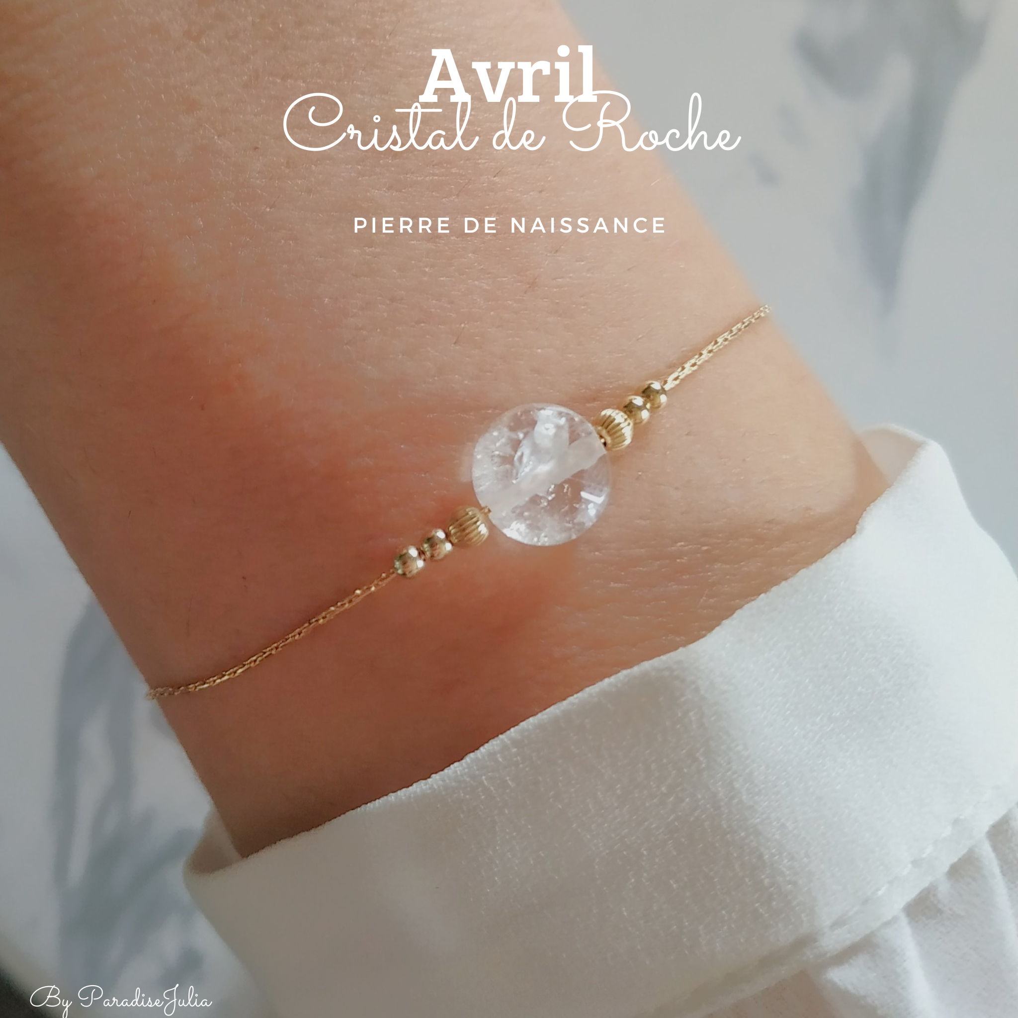 Bracelet pierre de naissance avril Cristal de roche gold filled