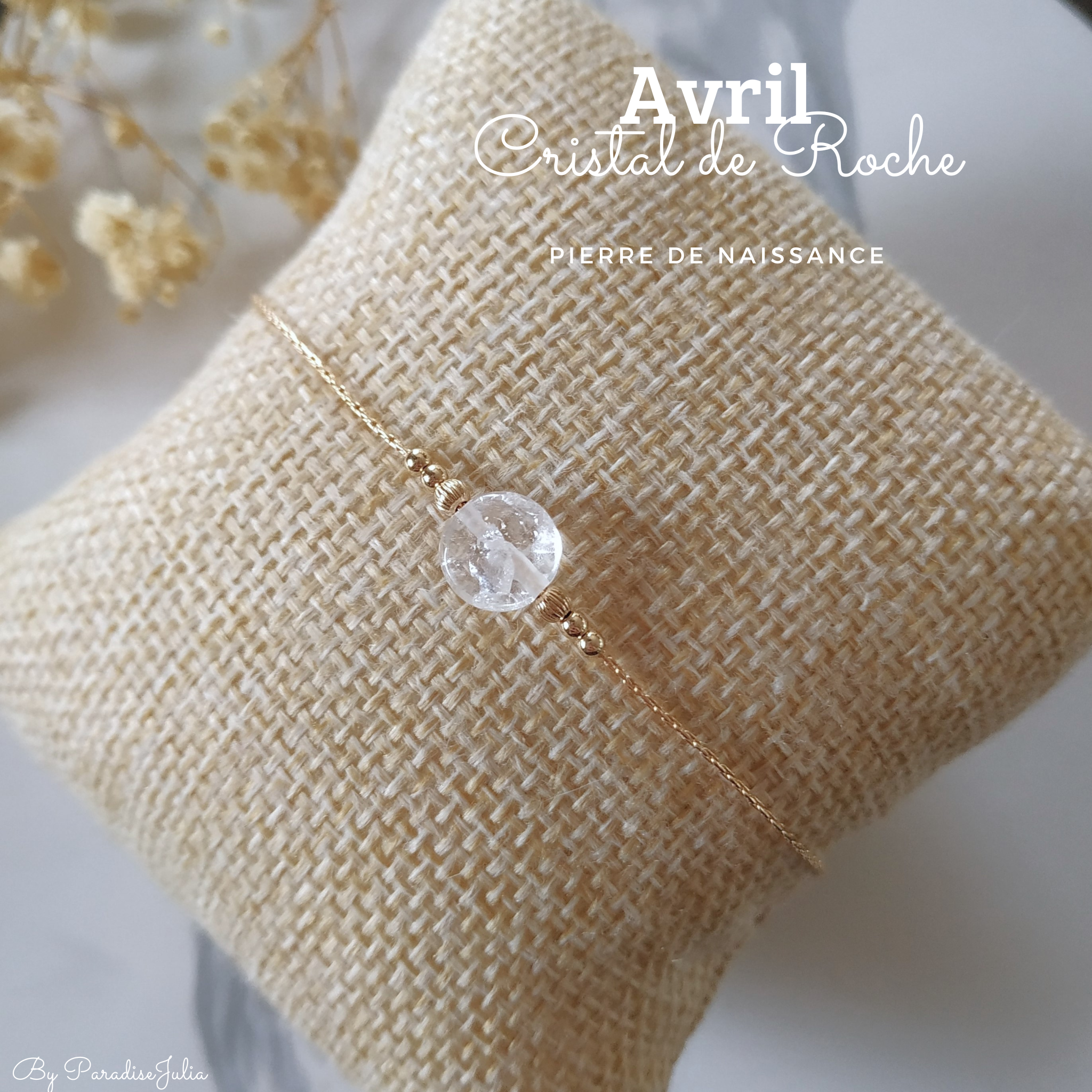pierre de naissance du mois davril Cristal de roche gold filled