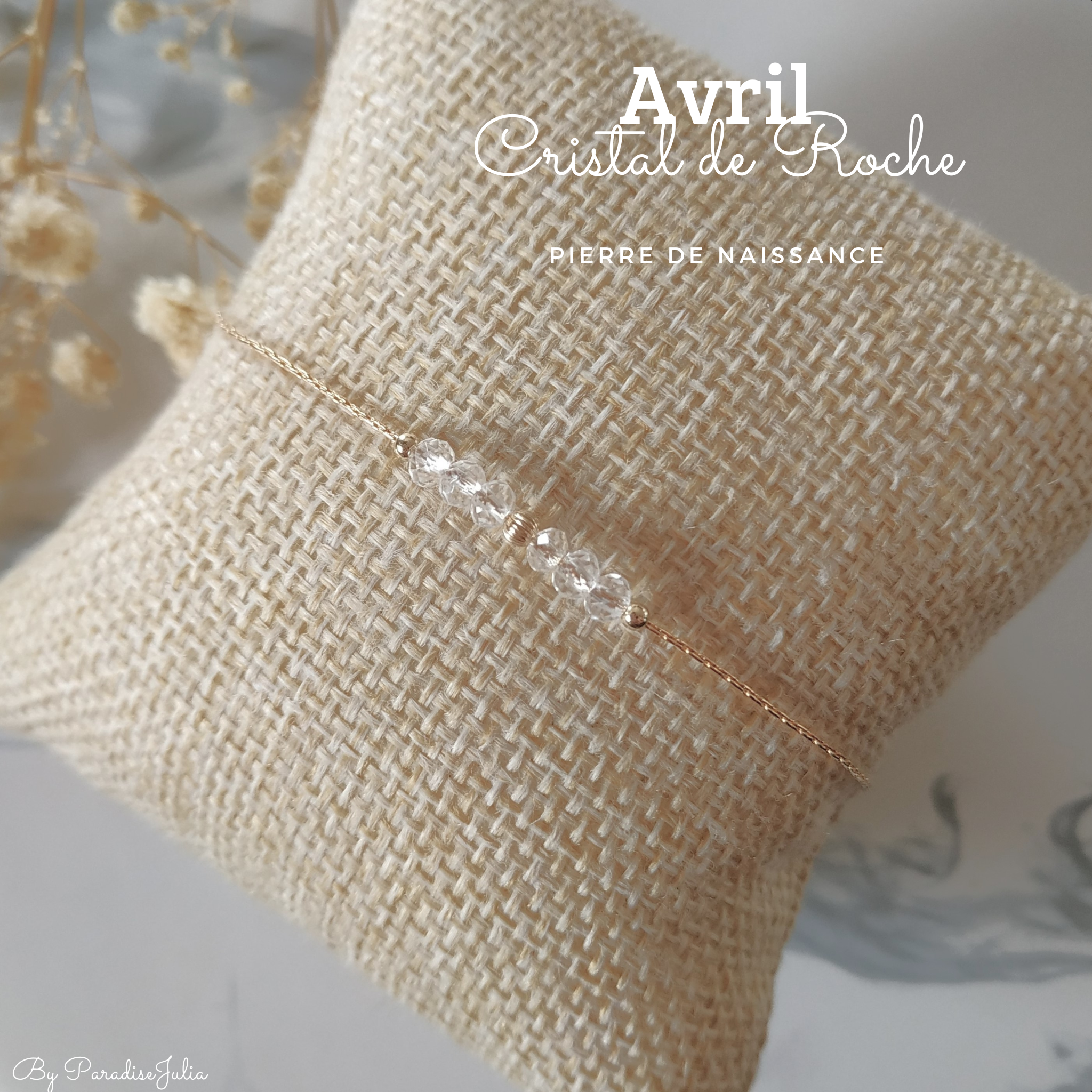 Bracelet pierre de naissance davril Cristal de roche gold filled