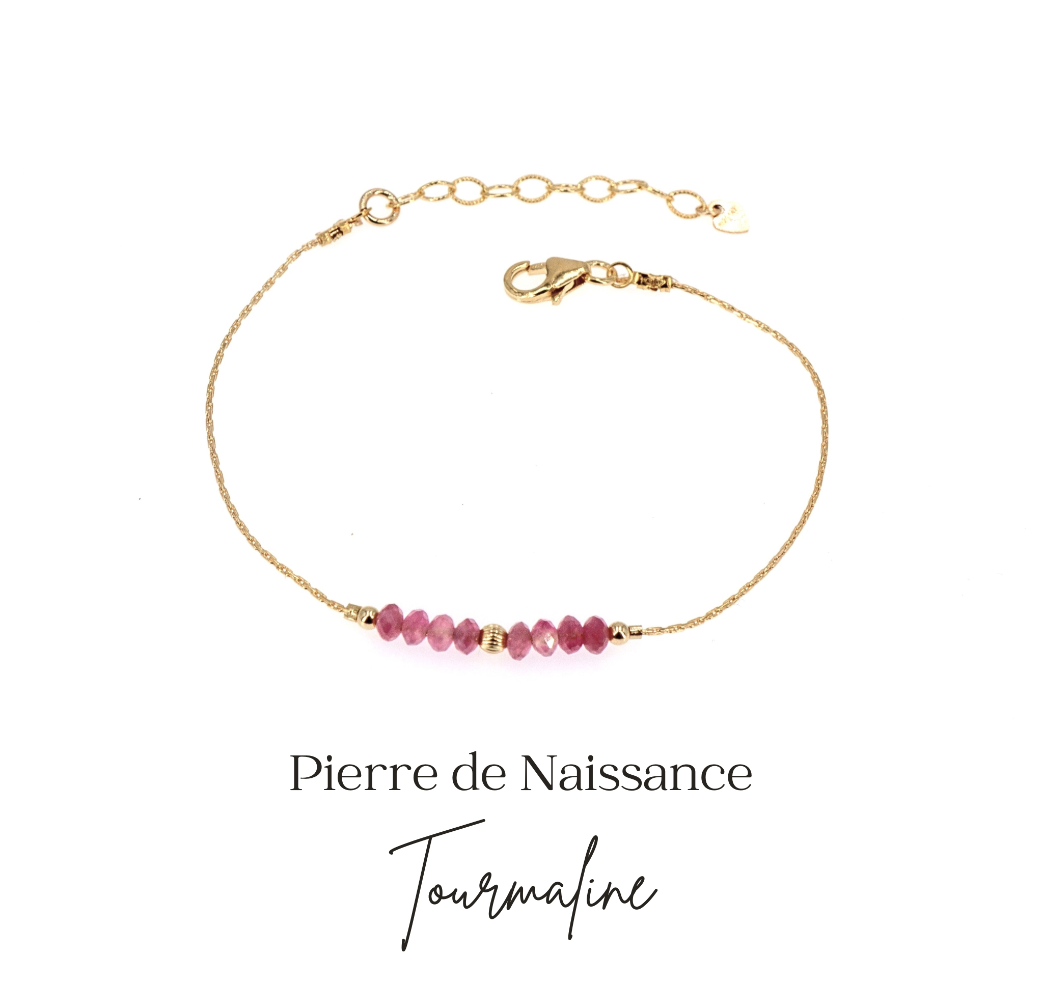 Bracelet pierre de naissance octobre tourmaline or gold filled