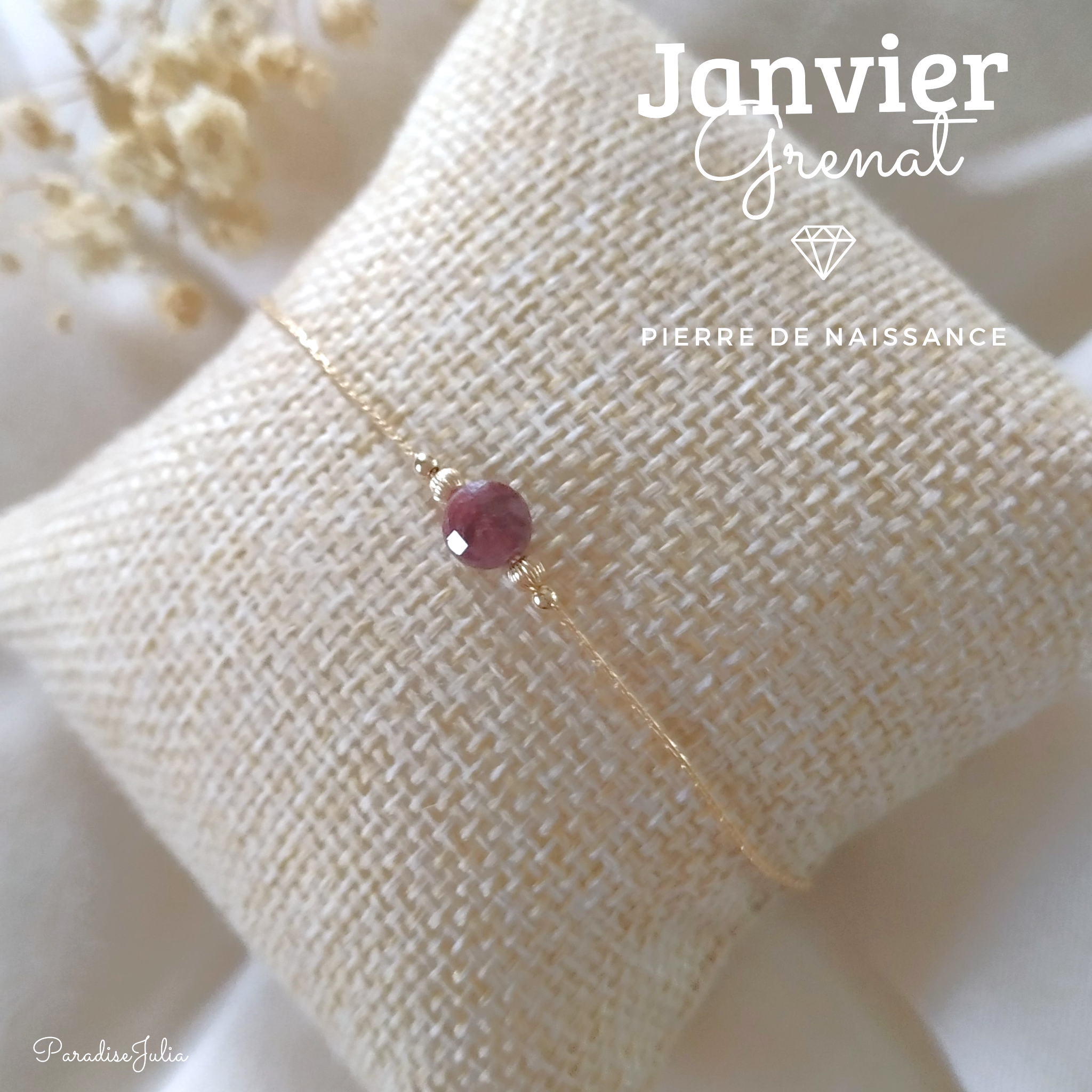 Bracelet pierre de naissance-janvier-grenat-or