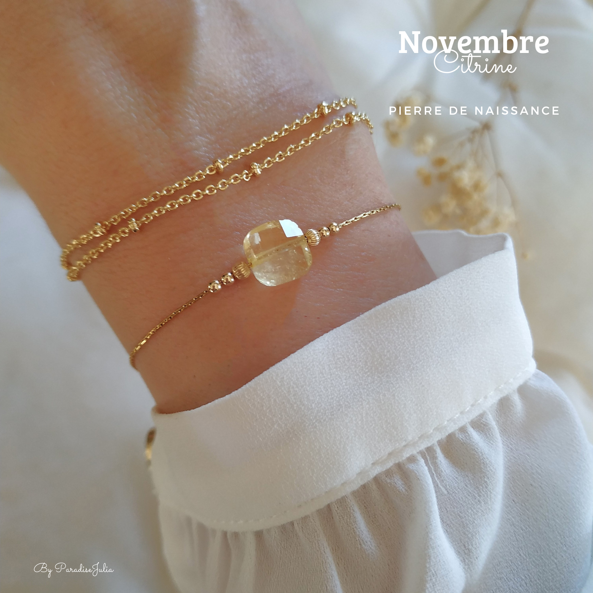 Bracelet pierre de naissance de novembre-pierre citrine