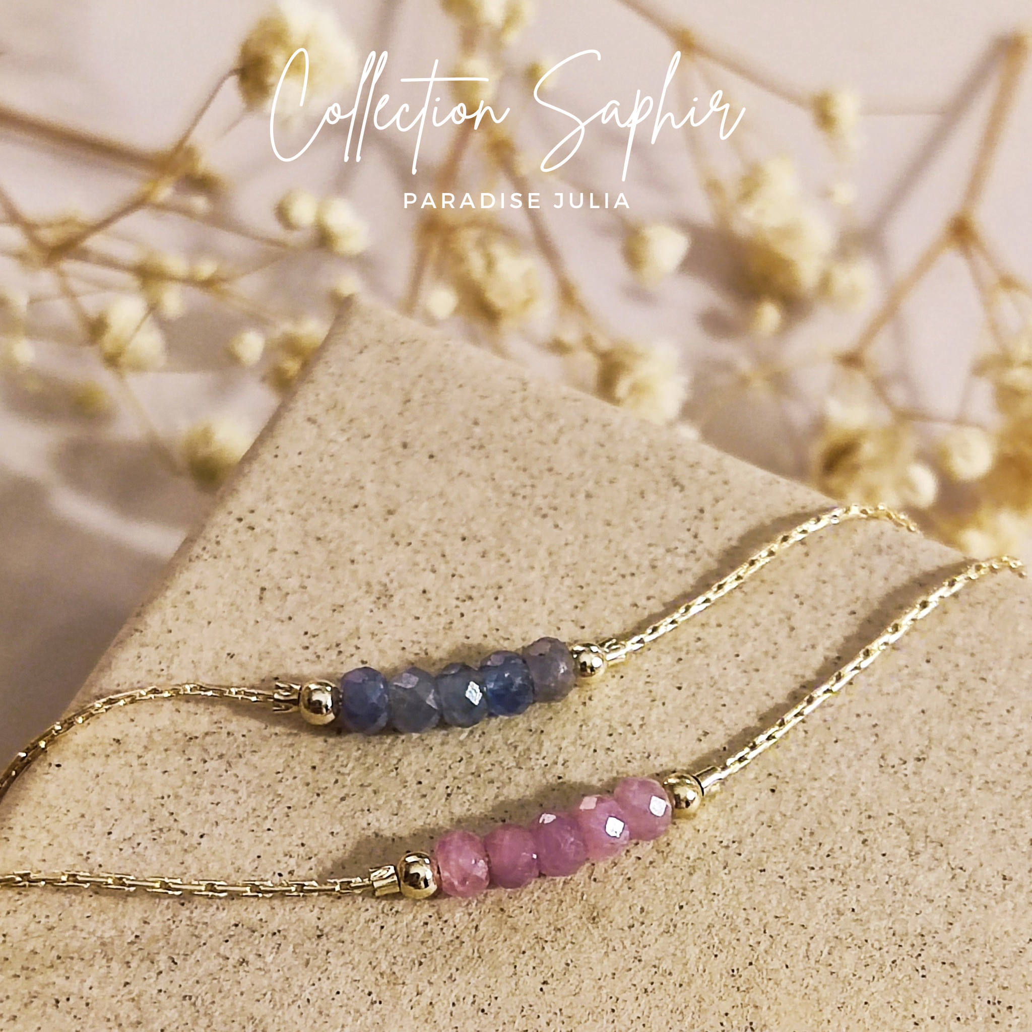 Bracelet Pierre de naissance- septembre-Saphir rose-bleue
