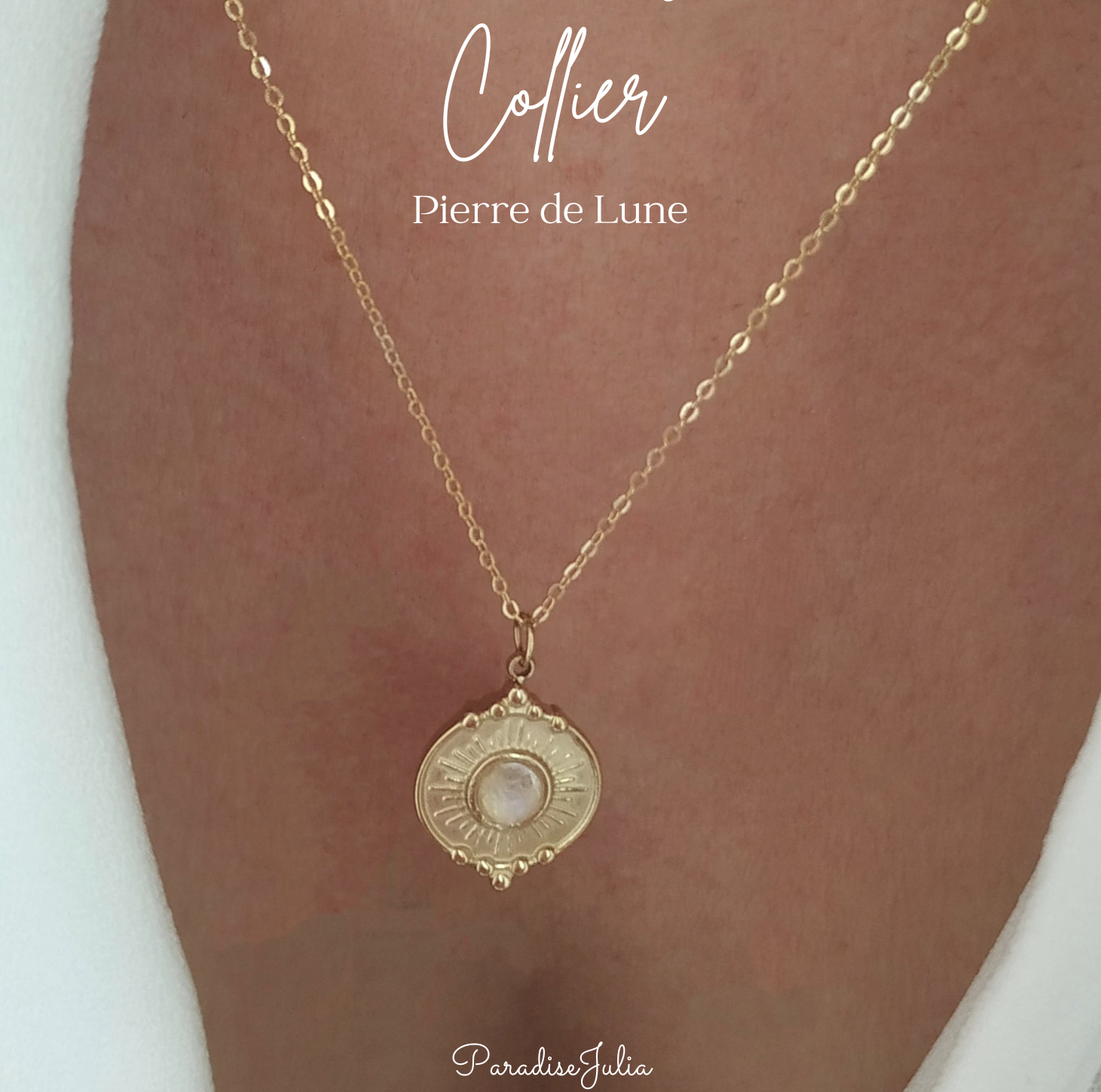 Collier Pierre de naissance-juin-Pierre de Lune-gold filled or