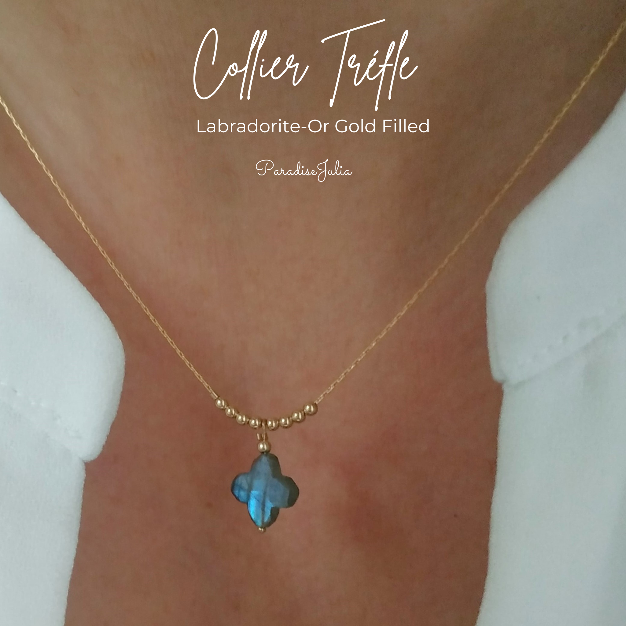 Collier Trèfle- Labradorite-Pierre Naturelle-or gold filled