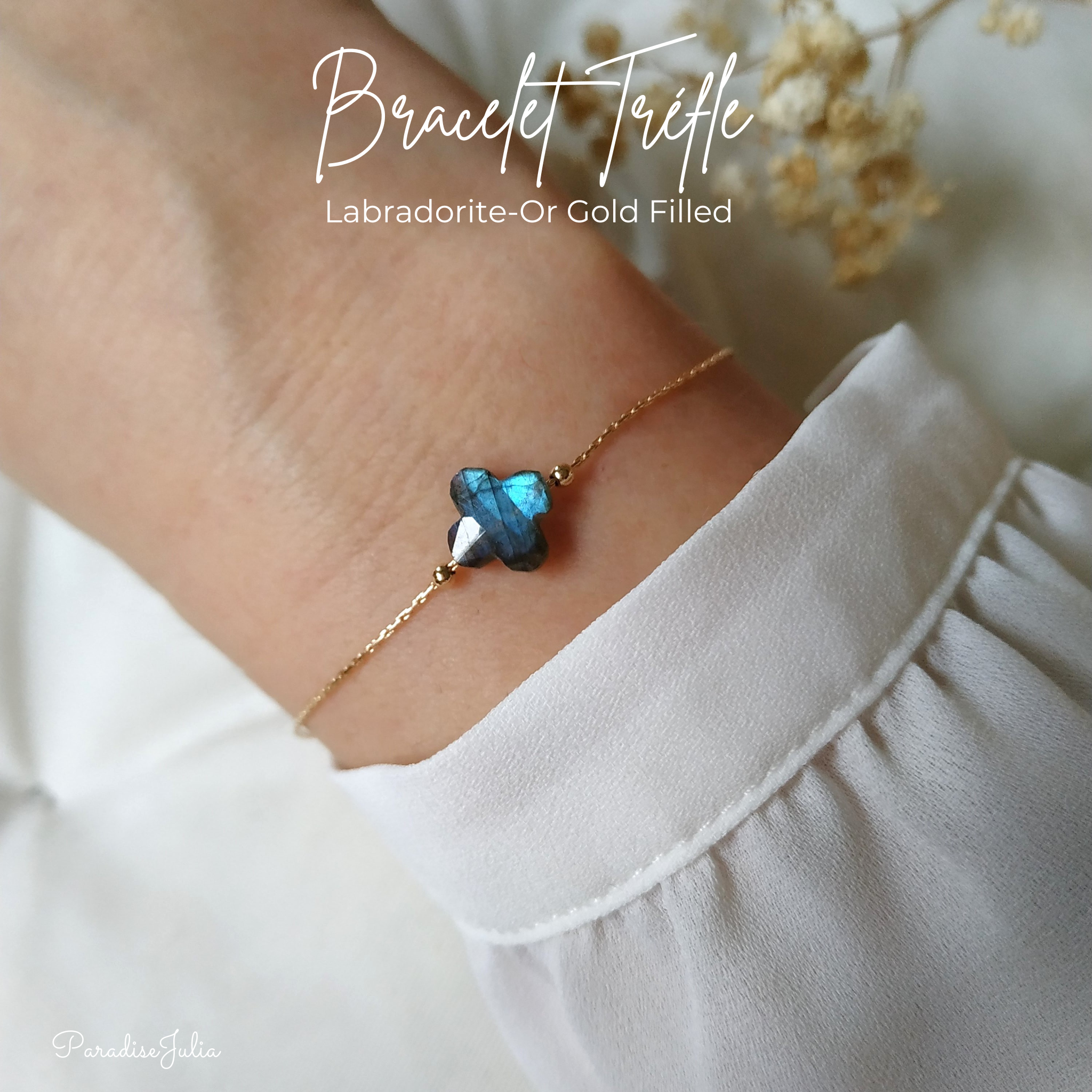 Bracelet Labradorite Trèfle plaqué or - LA Soul Bijoux