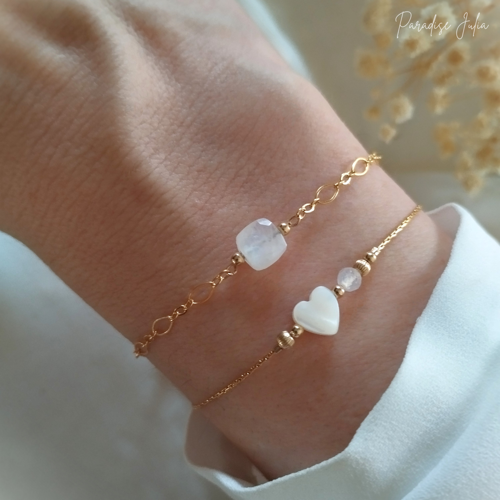 Bracelet Coeur et Pierre de Lune -Pierre de Naissance-Paradise Julia-