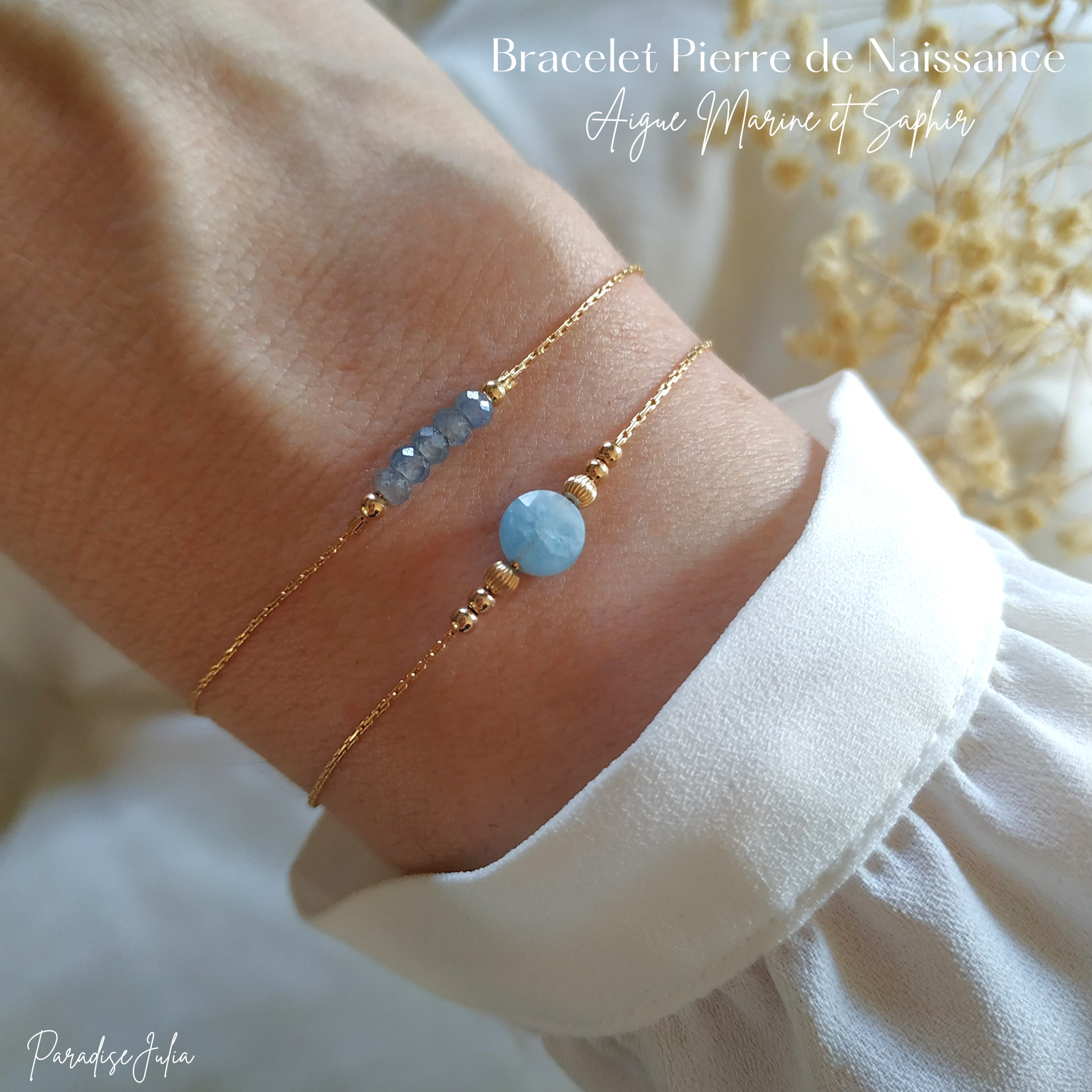 Bracelet Pierre de Naissance Aigue Marine et Saphir