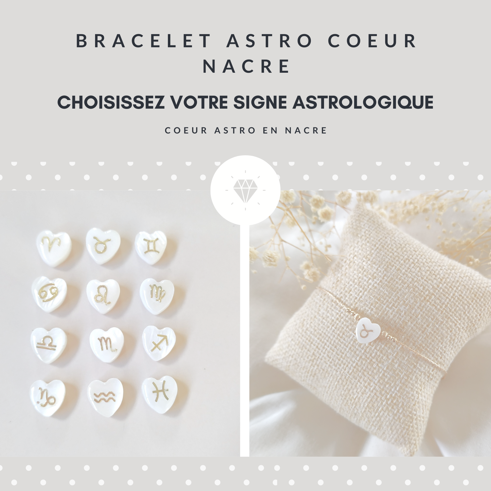 Bracelet Signe Astro Cœur Nacre et or gold filled