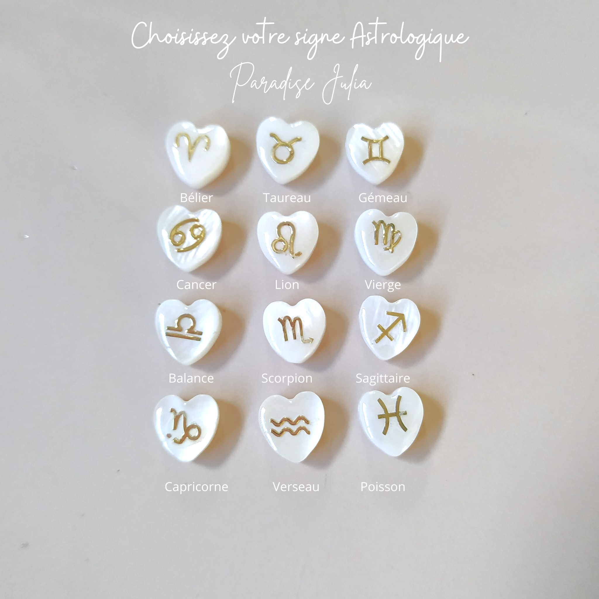 Bijoux Astro cœur en nacre et Pierre de Naissance