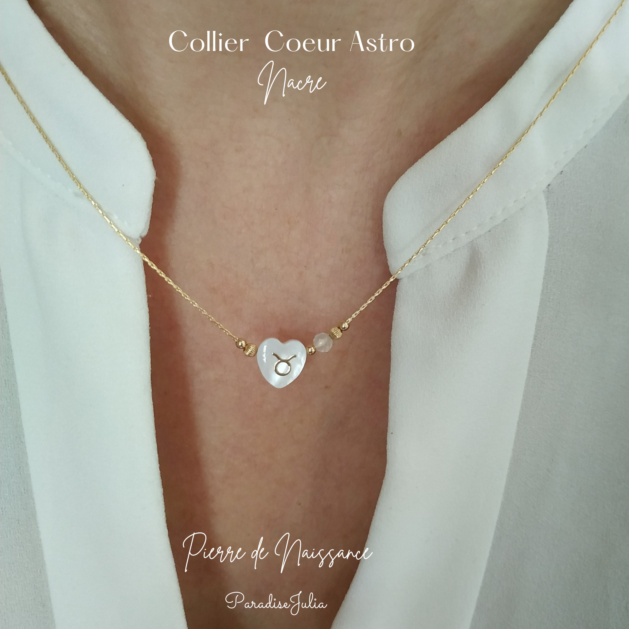 Collier Pierre de Naissance-Coeur Astro Nacre