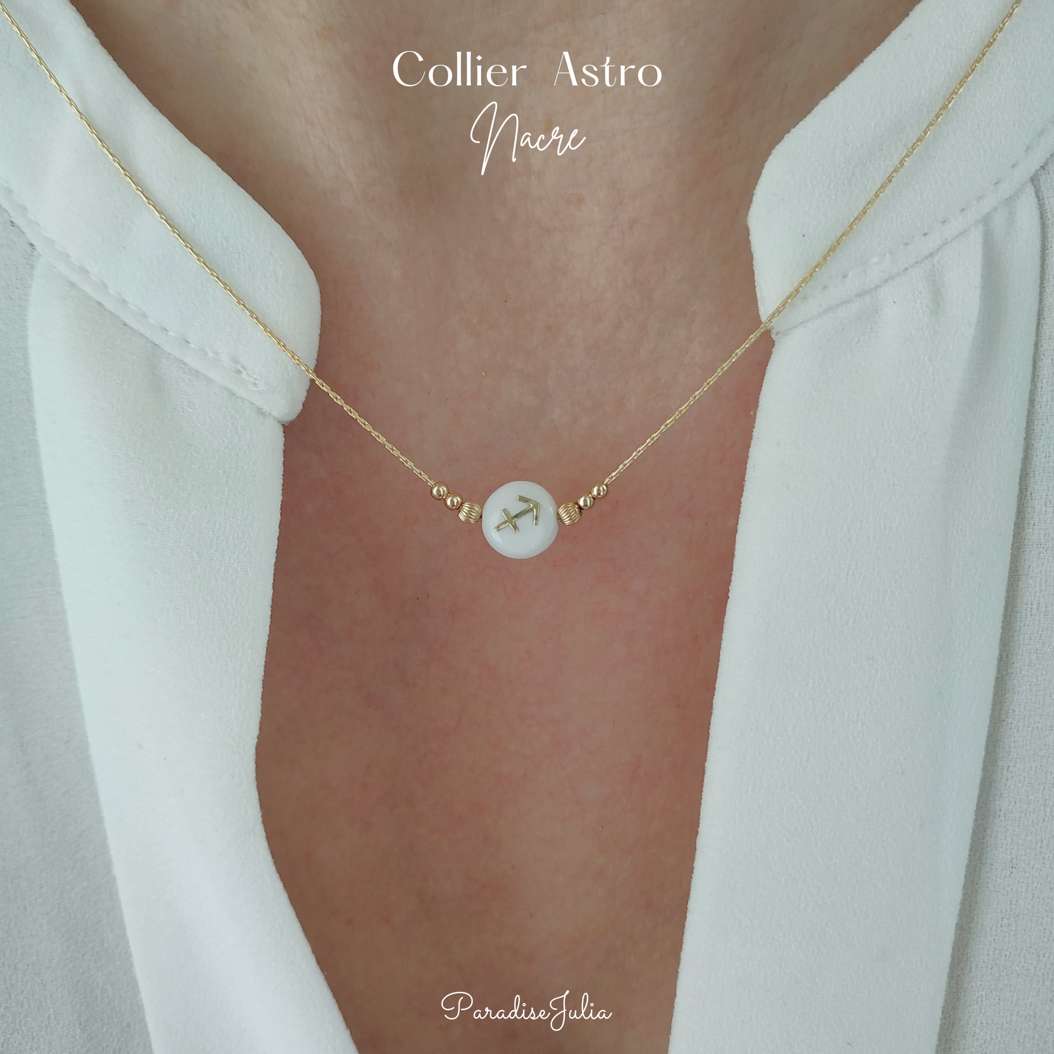 Collier Signe Astrologique rond nacre-gold filled