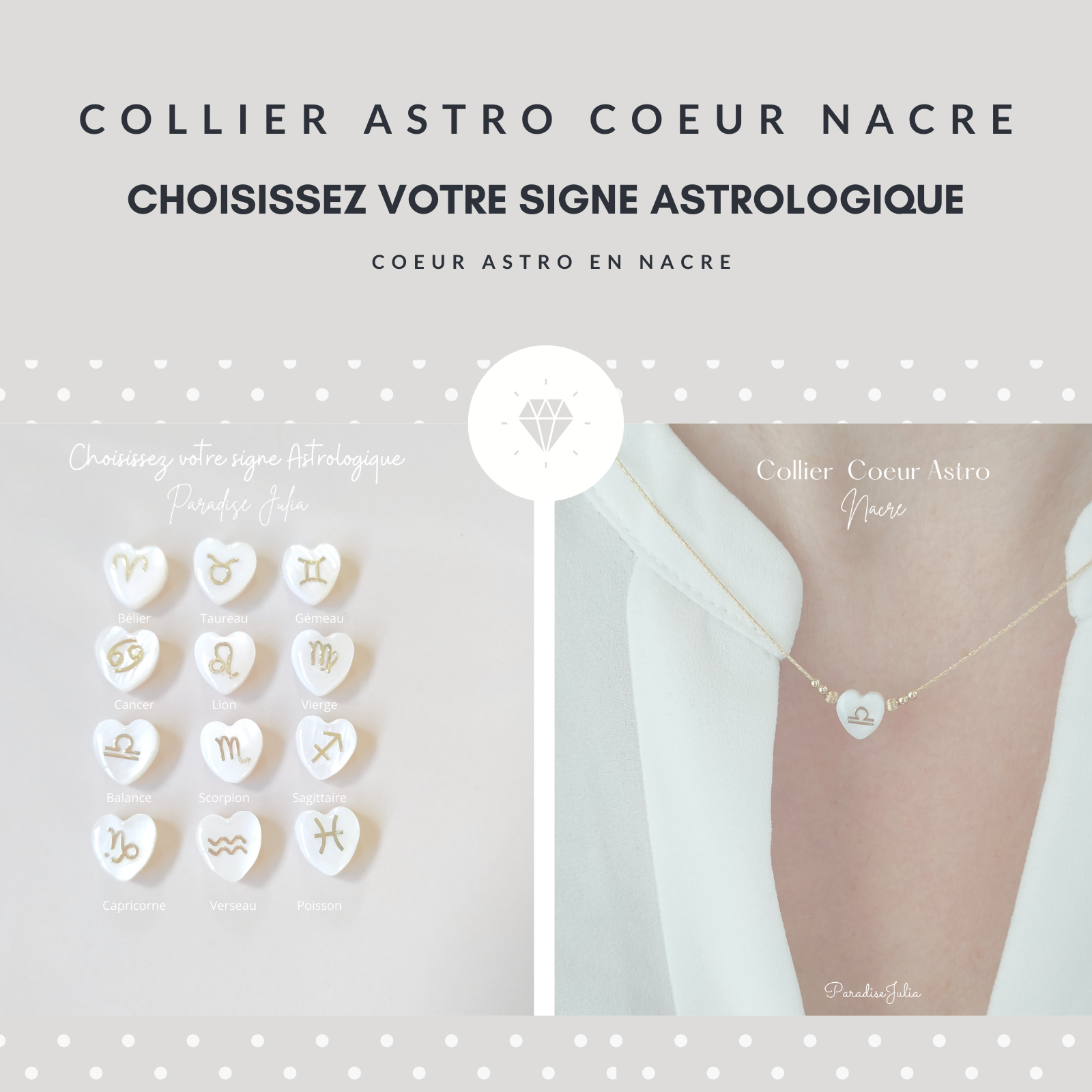 Bijoux astro coeur en nacre gold filled