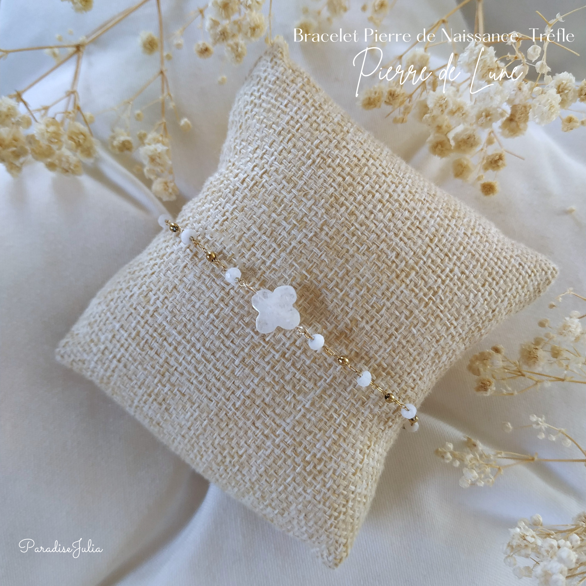 Bracelet Pierre de Naissance Tréfle Pierre de Lune