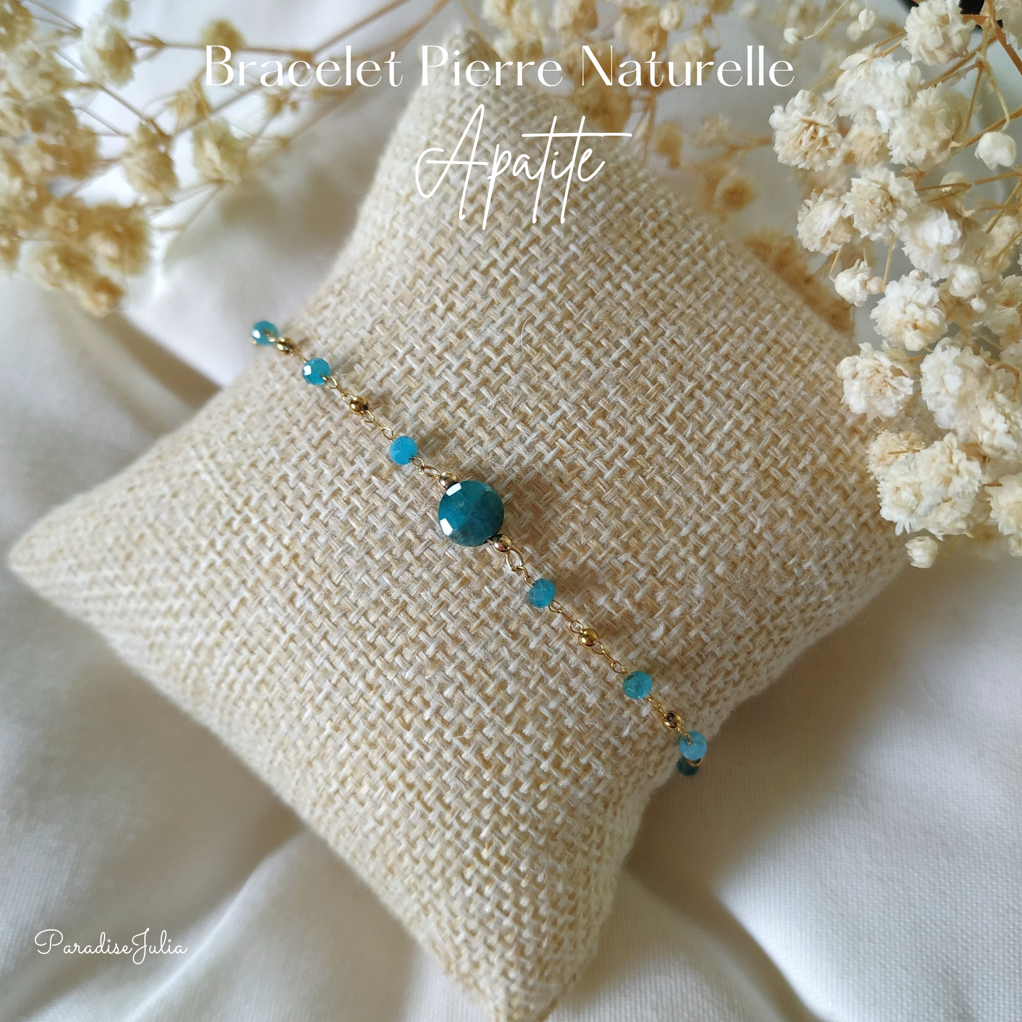 Bracelet Perle Naturelle-Chaine perlée-Apatite bleue