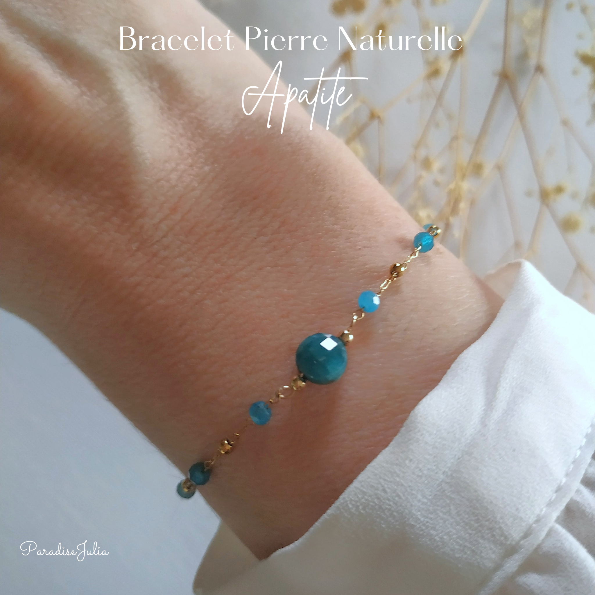 Bracelet Pierre Naturelle-Chaine Perlée-Apatite  Bleu