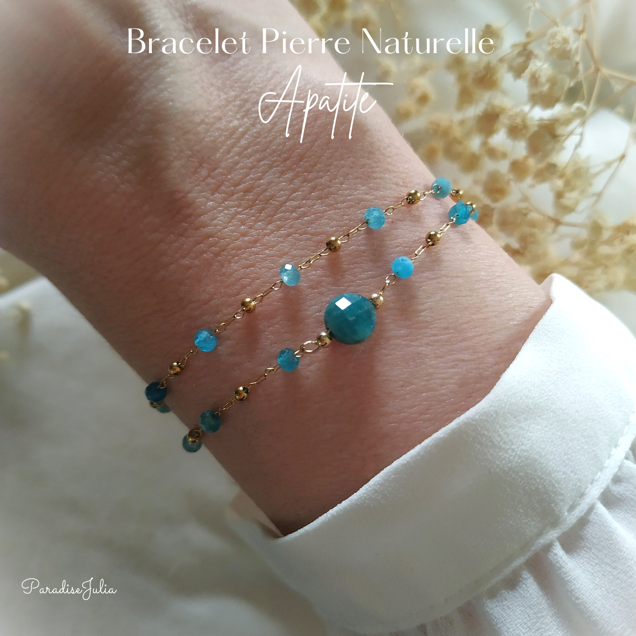 Bracelet Pierre Naturelle double chaine perlée-Apatite bleue