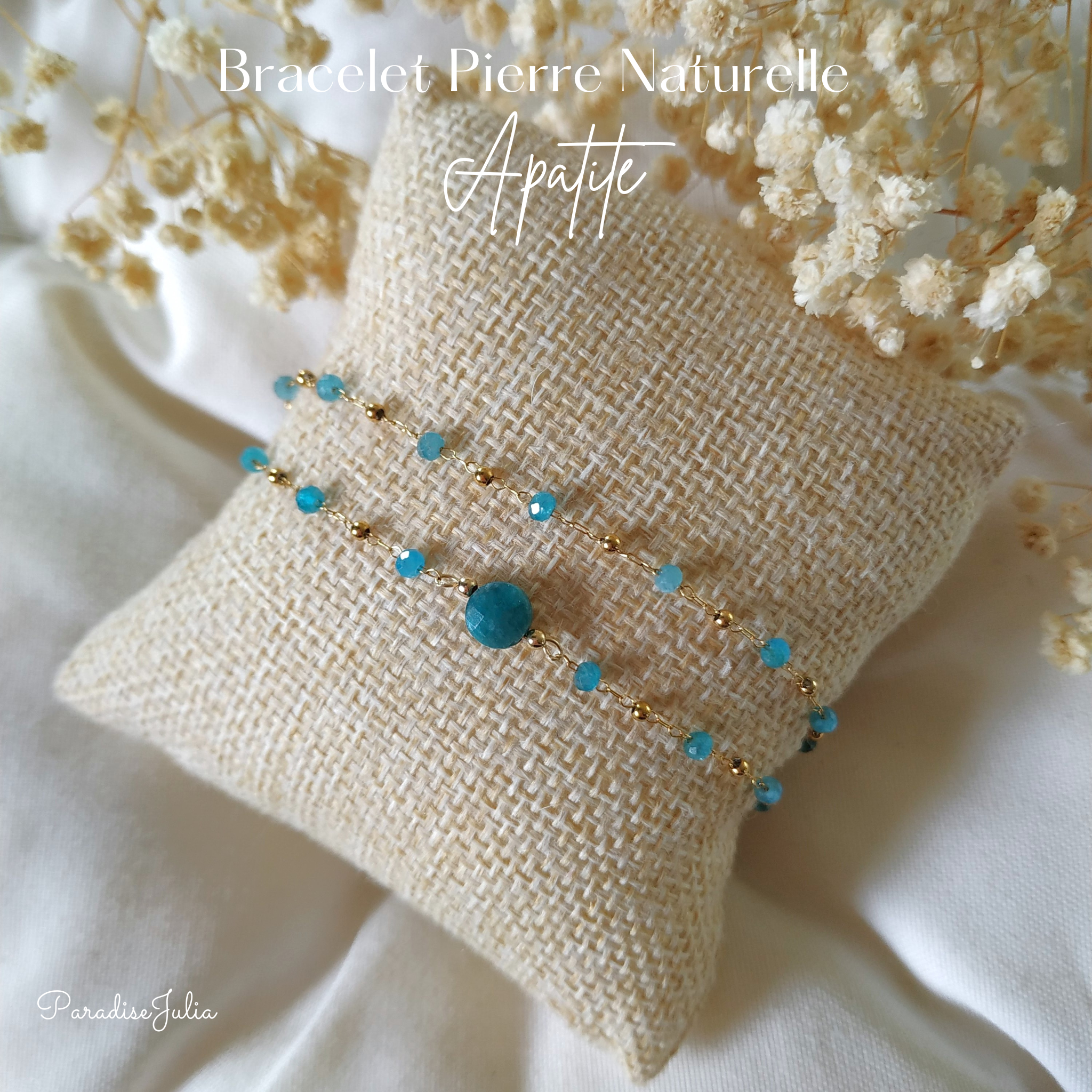 Bracelet Pierre précieuse - Chaine perlée double-Apatite bleue