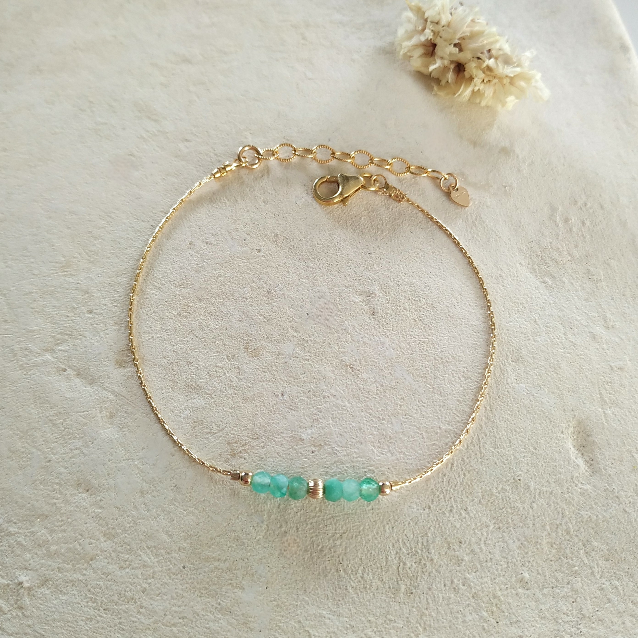 Bracelet Pierre de Naissance du mois de Mai-Emeraude-Gold filled