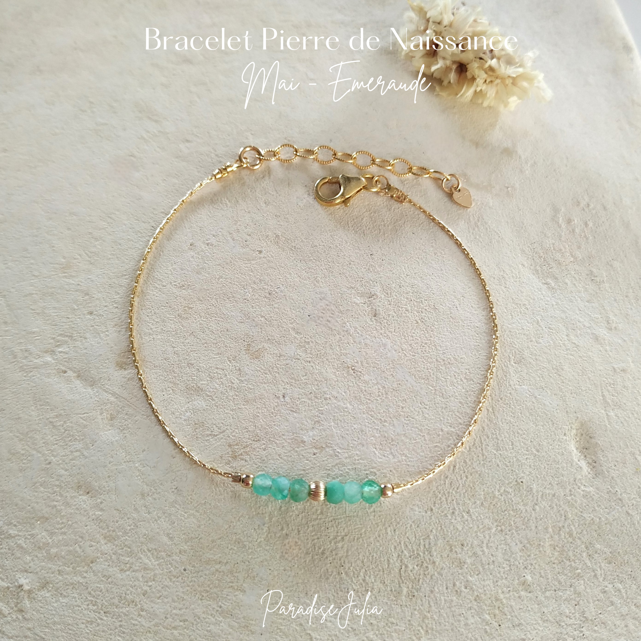Bracelet Pierre de Naissance du mois de Mai-Emeraude-Gold filled