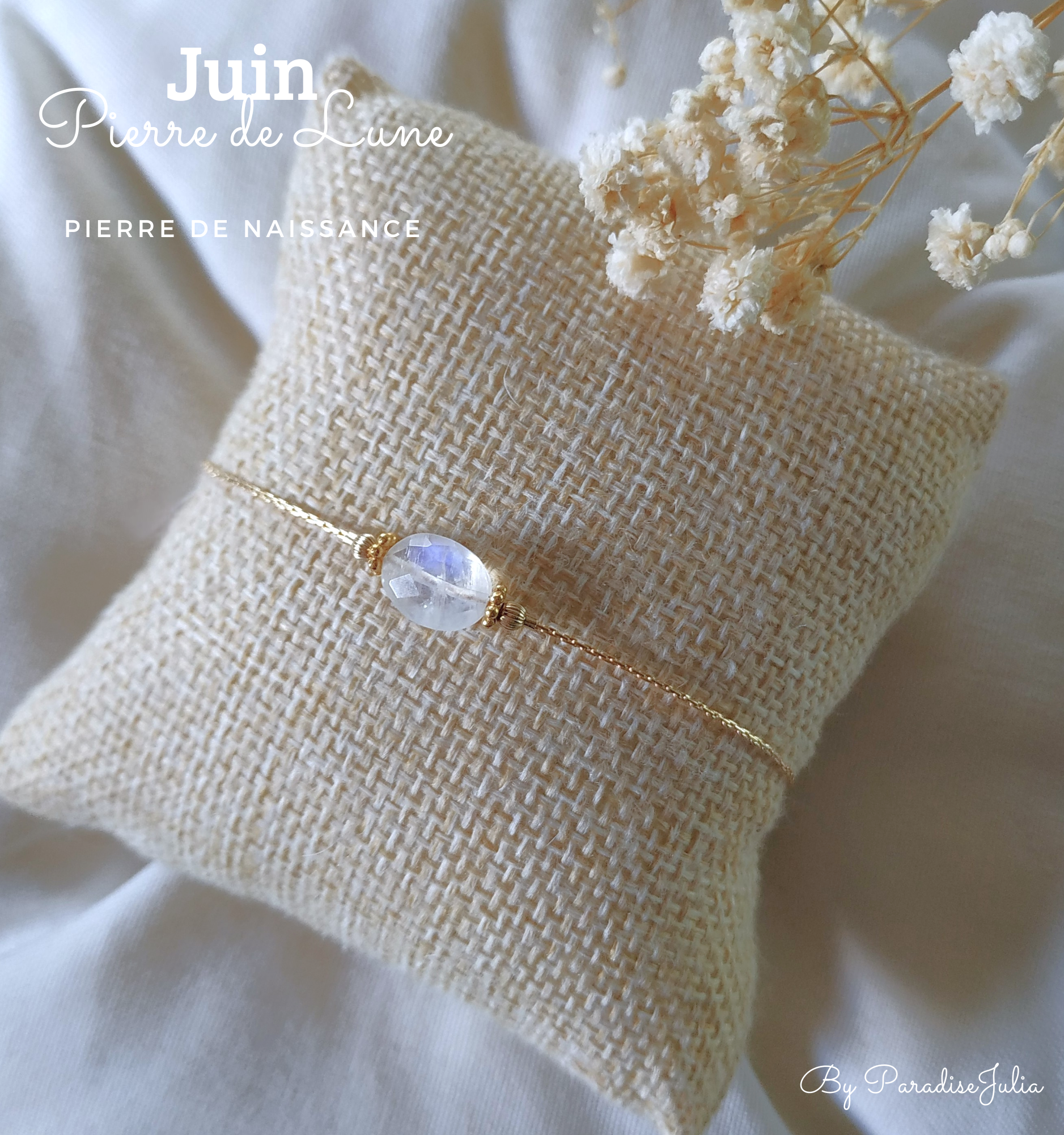 Bracelet Pierre de Naissance du mois de Juin-Pierre de Lune en or Gold filled