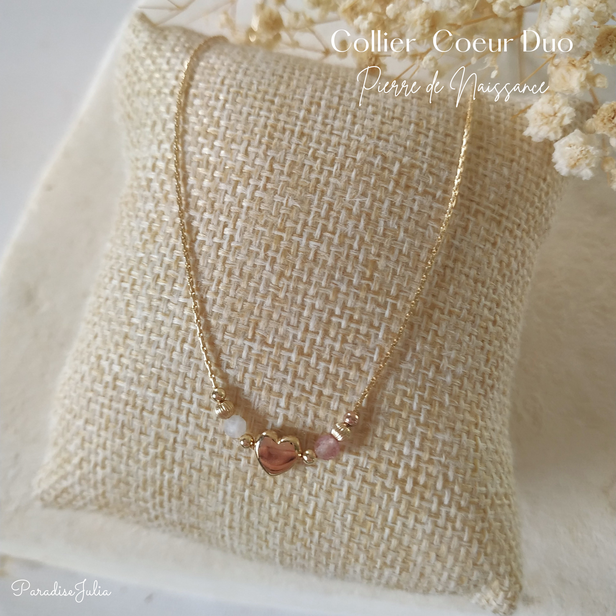 Collier Pierre De Naisance-Coeur Duo-Gold filled
