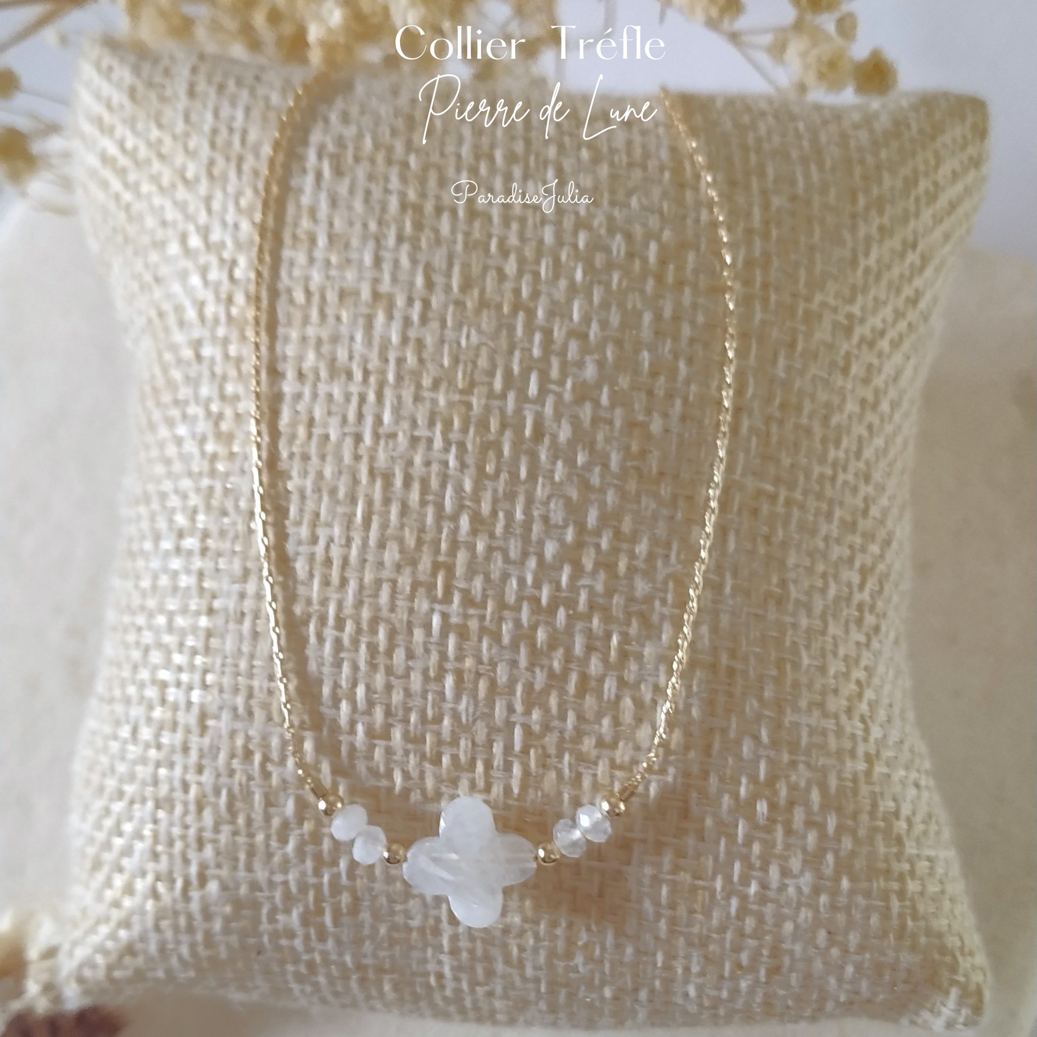 Collier Pierre de Naissance-Tréfle-Juin -Pierre de Lune