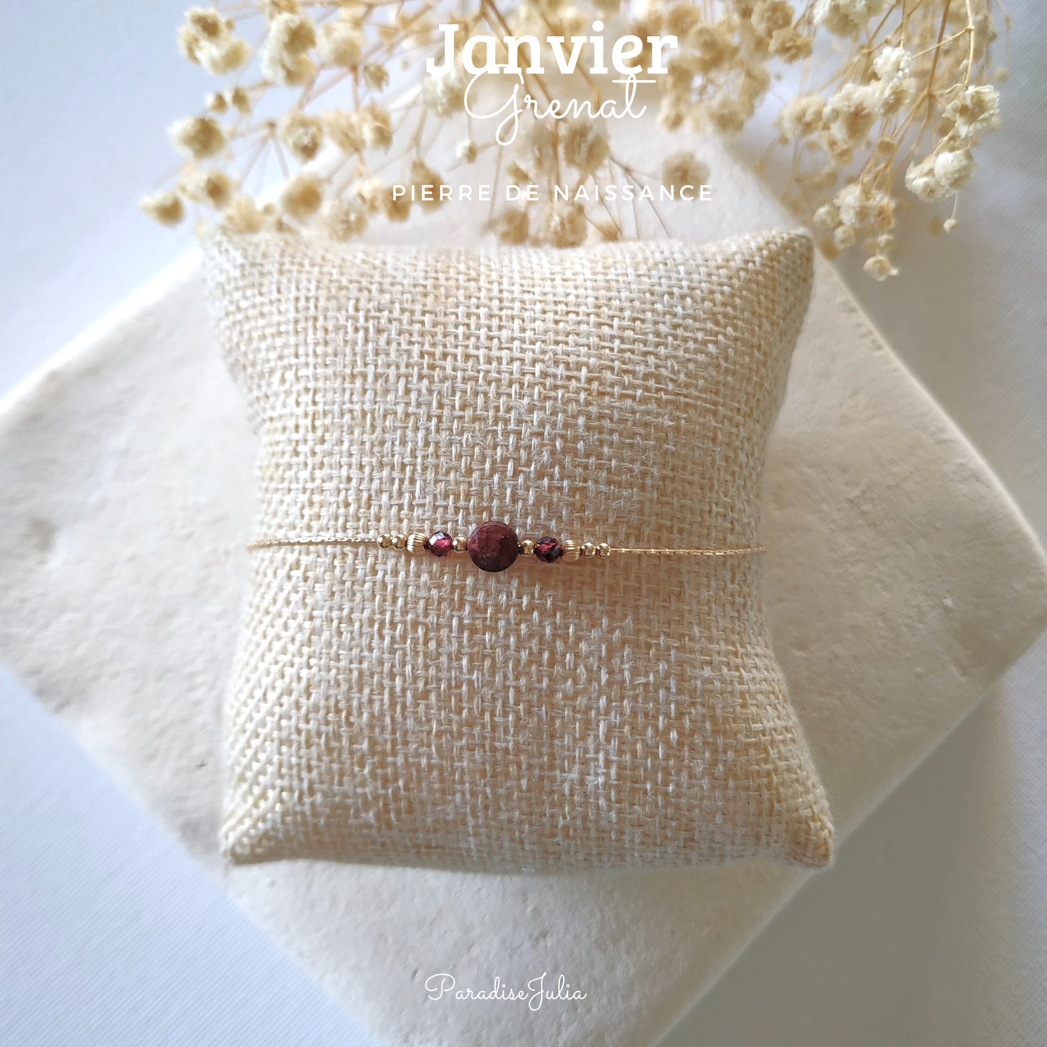 Pierre de Naissancedu mois de janvier-Grenat-Bracelet or gold filled