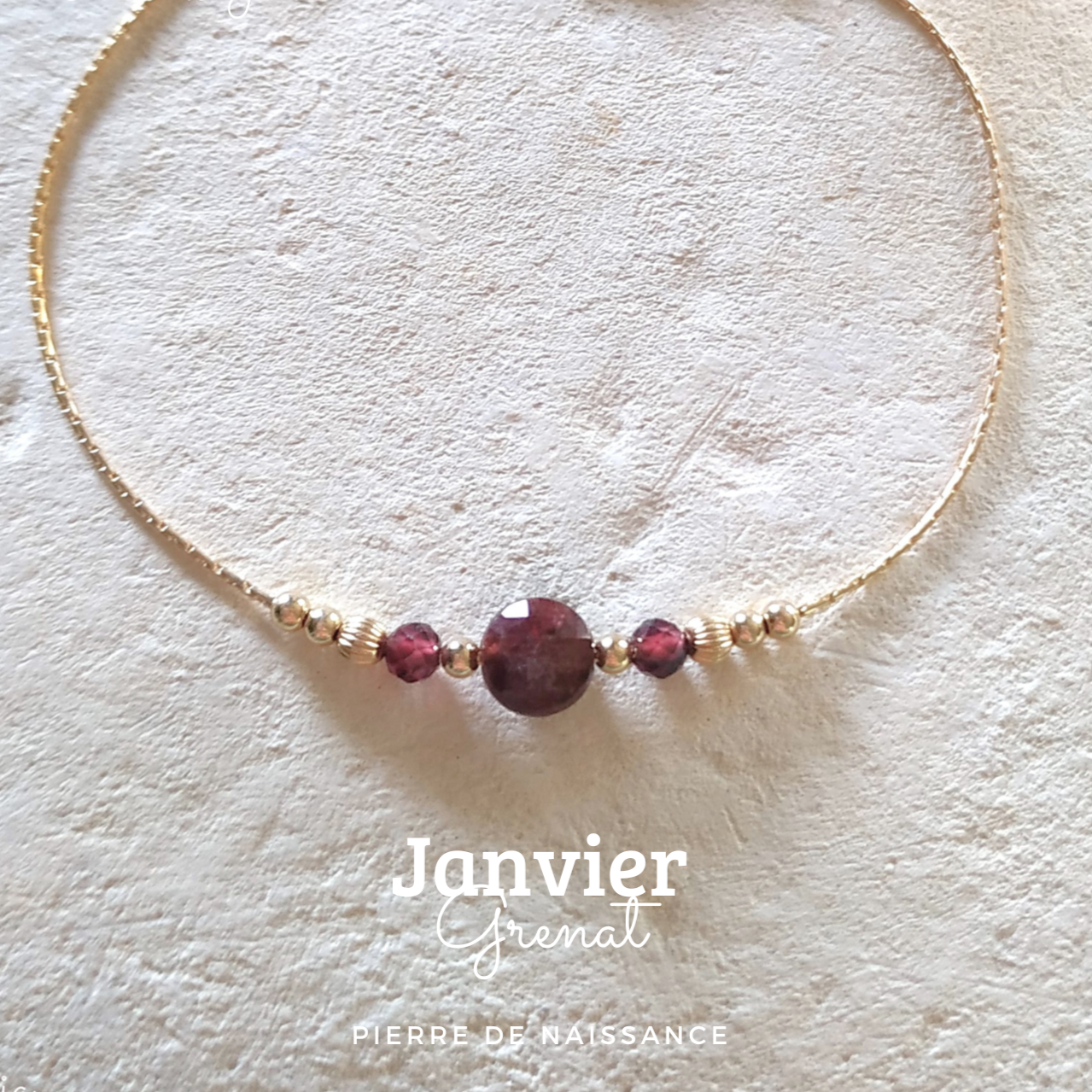 Bracelet pierre de naissance-janvier-grenat-or gold filled.