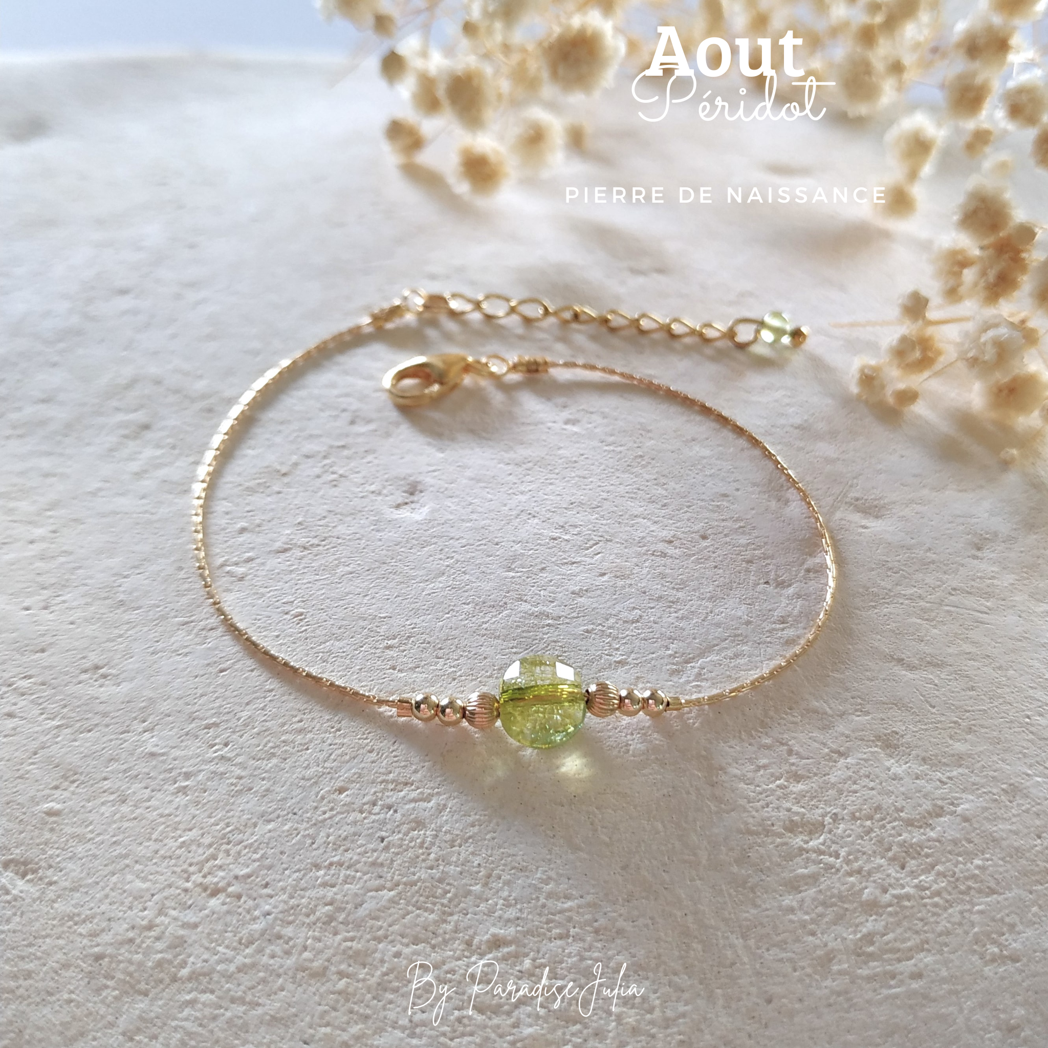 Pierre de Naissance-Aout-Péridot-pierre Naturelle en or gold filled