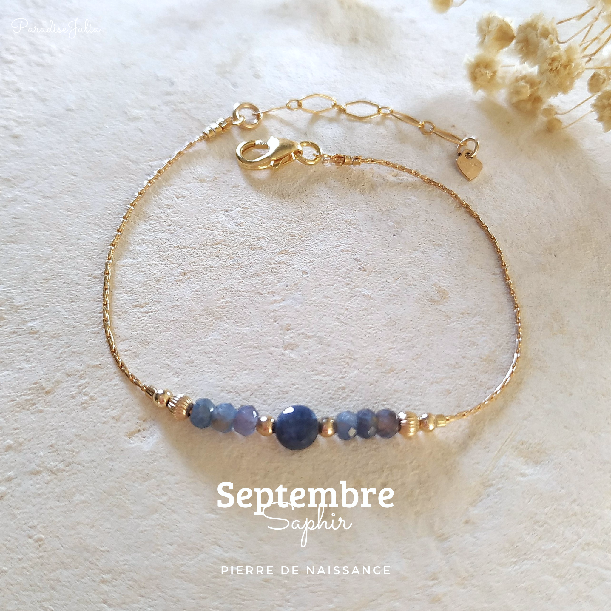 Bracelet Pierre de Naissance-Septembre-Saphir-Gold filled