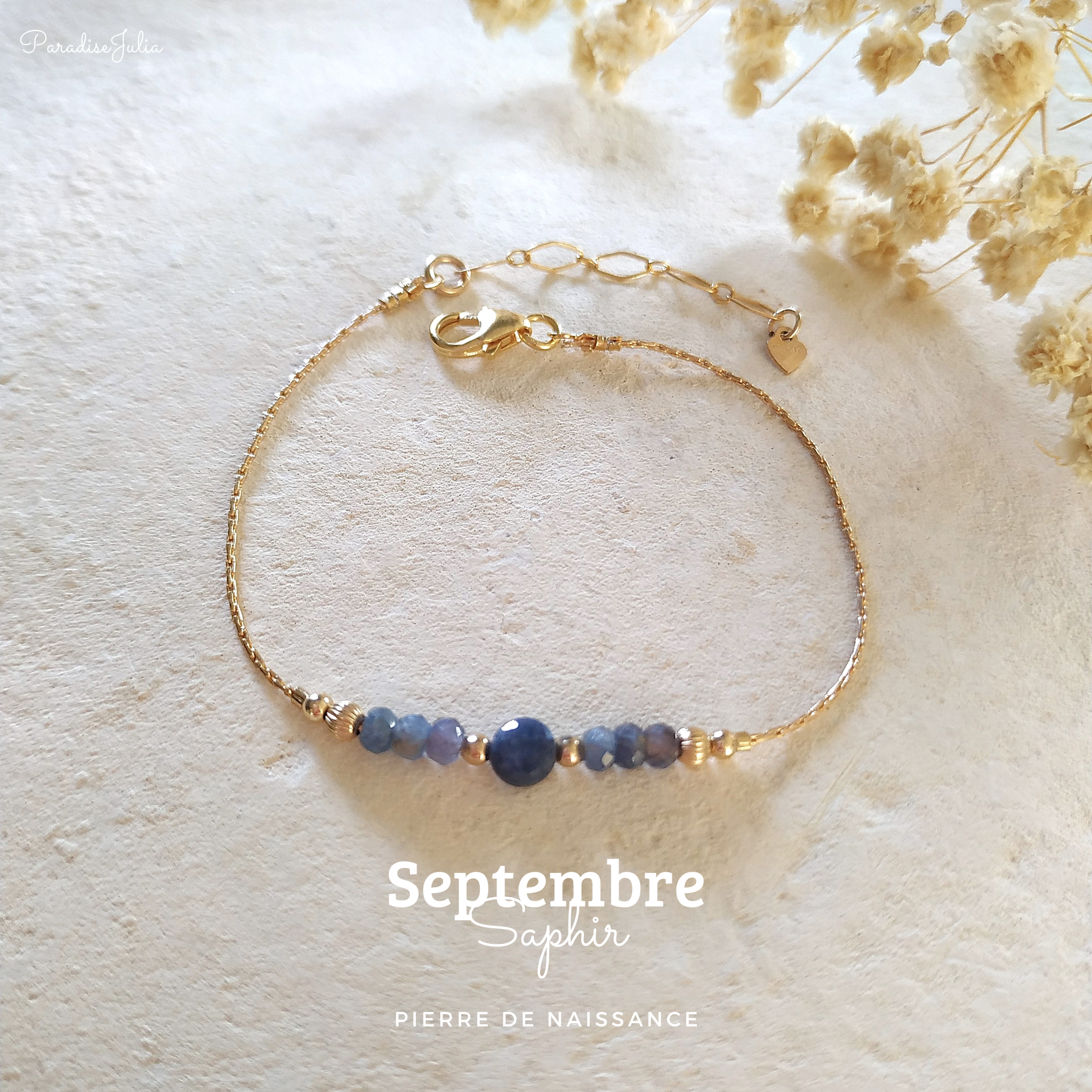 Bracelet Pierre de Naissance de Septembre-Saphir-Gold filled
