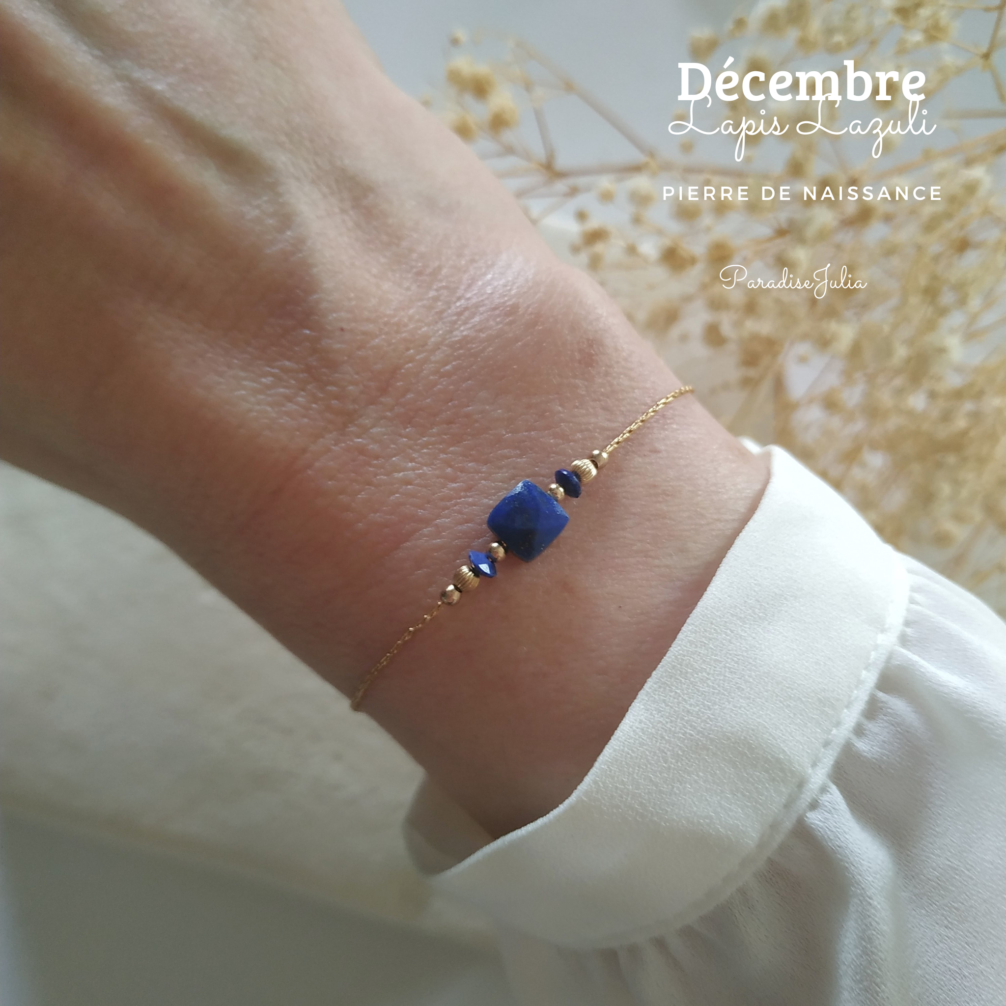 Bracelet Pierre de Naissance-Décembre-Lapis Lazuli -Cadeau pour elle