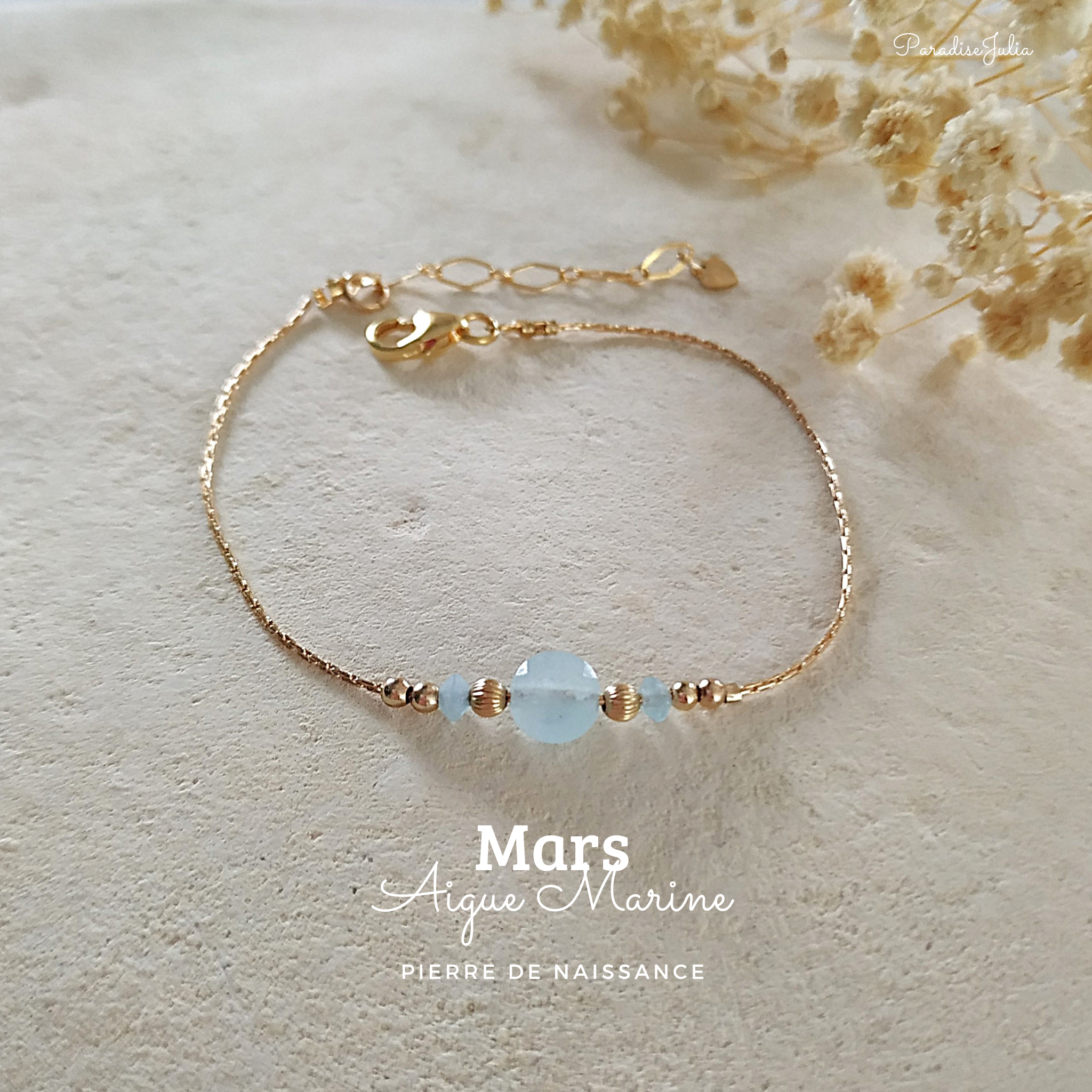 Pierre de Naissance Mars-Aigue Marine-Bijoux Paradise Julia
